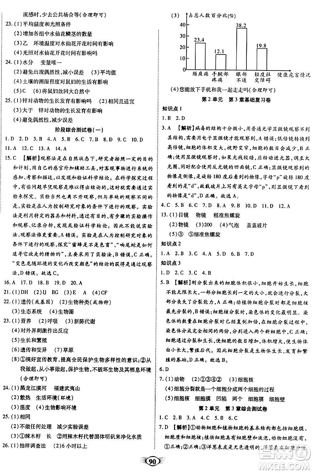 天津科學技術(shù)出版社2023年秋培優(yōu)奪冠金卷七年級生物上冊人教版答案