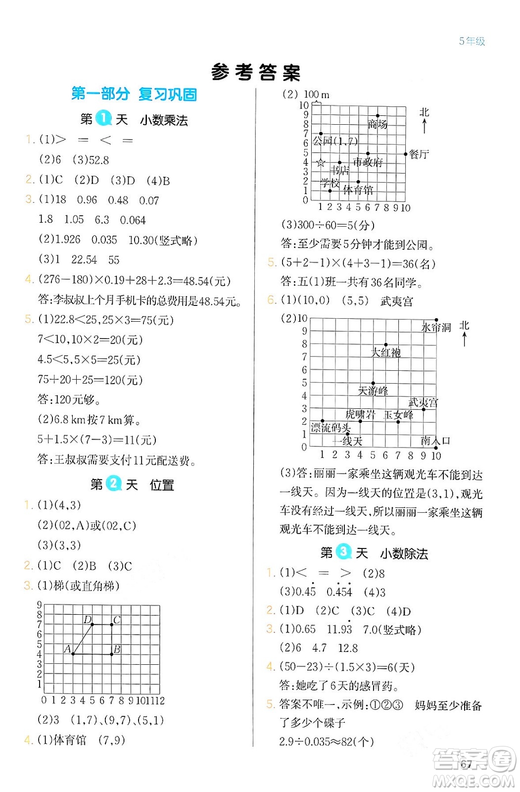 浙江教育出版社2024一本寒假銜接五年級數(shù)學人教版答案