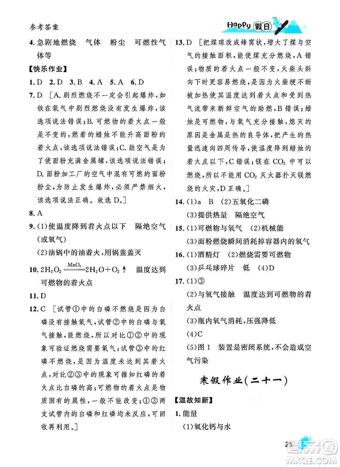 黑龍江少年兒童出版社2024Happy假日寒假九年級(jí)化學(xué)人教版答案