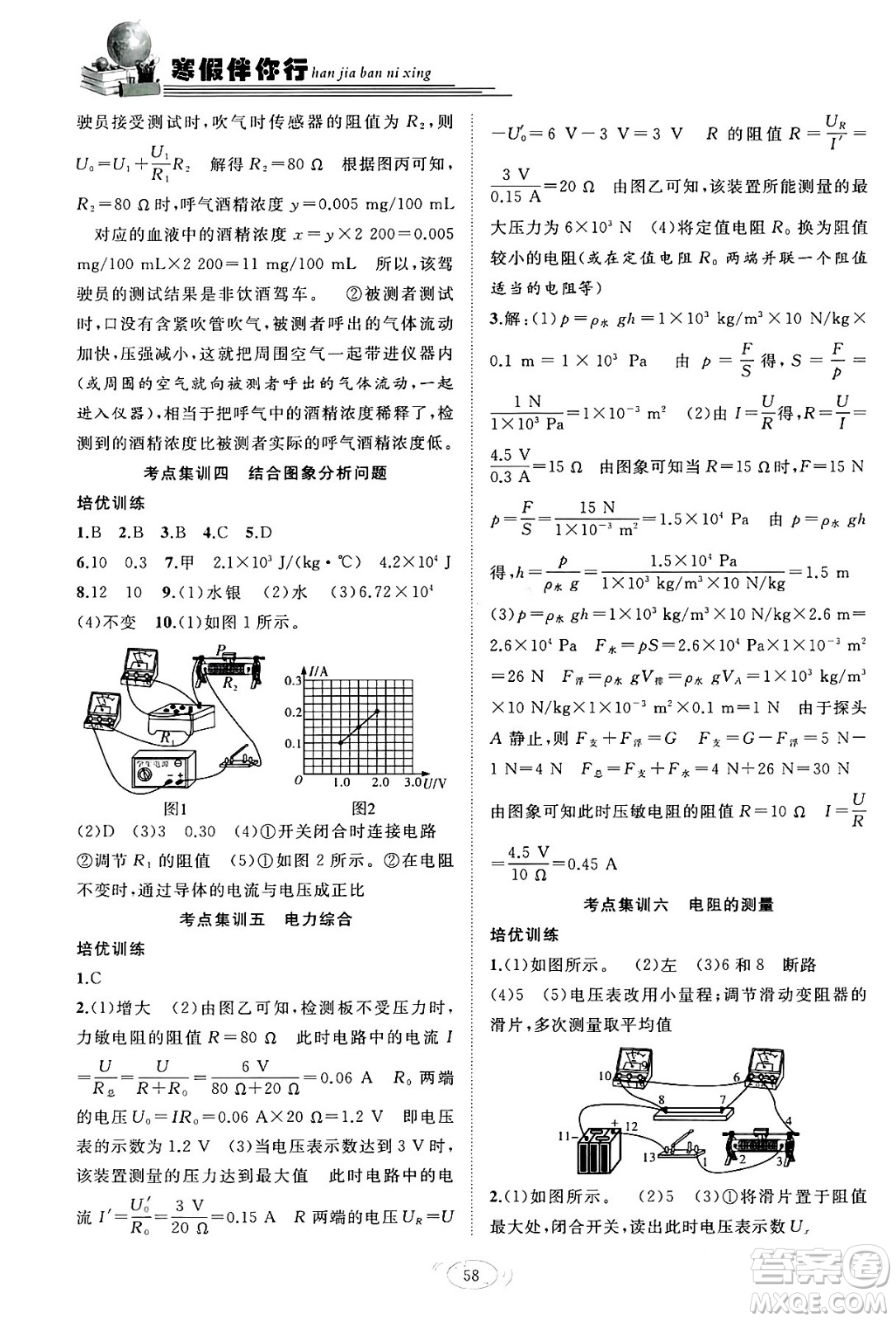 合肥工業(yè)大學出版社2024假期伴你行寒假復習計劃九年級物理人教版答案