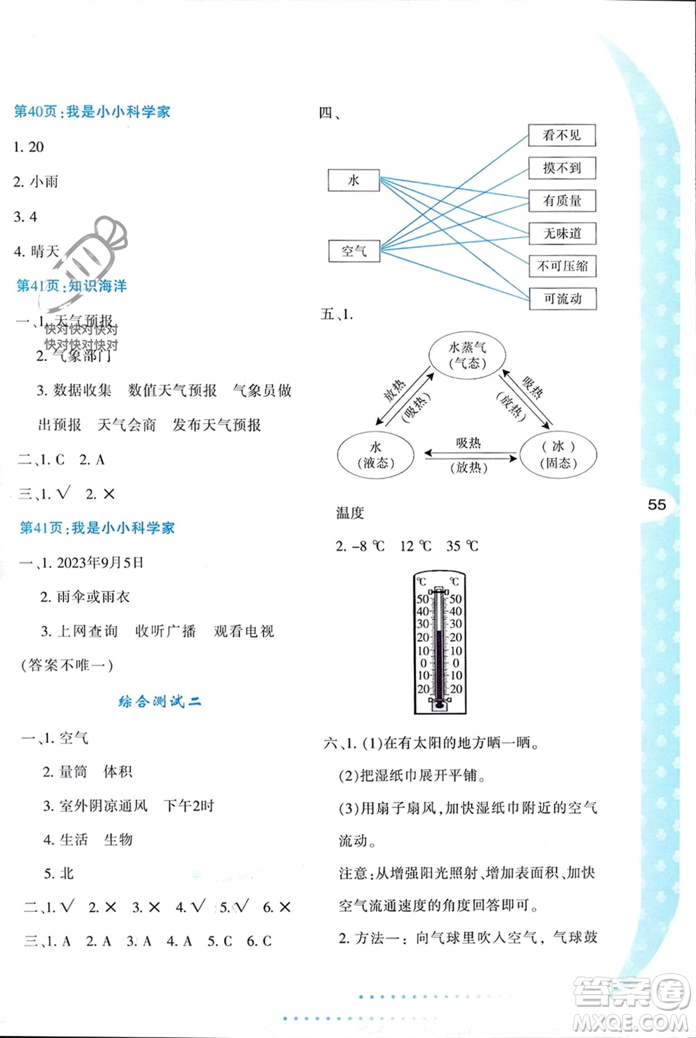 陜西人民教育出版社2024寒假作業(yè)與生活三年級科學(xué)教科版參考答案