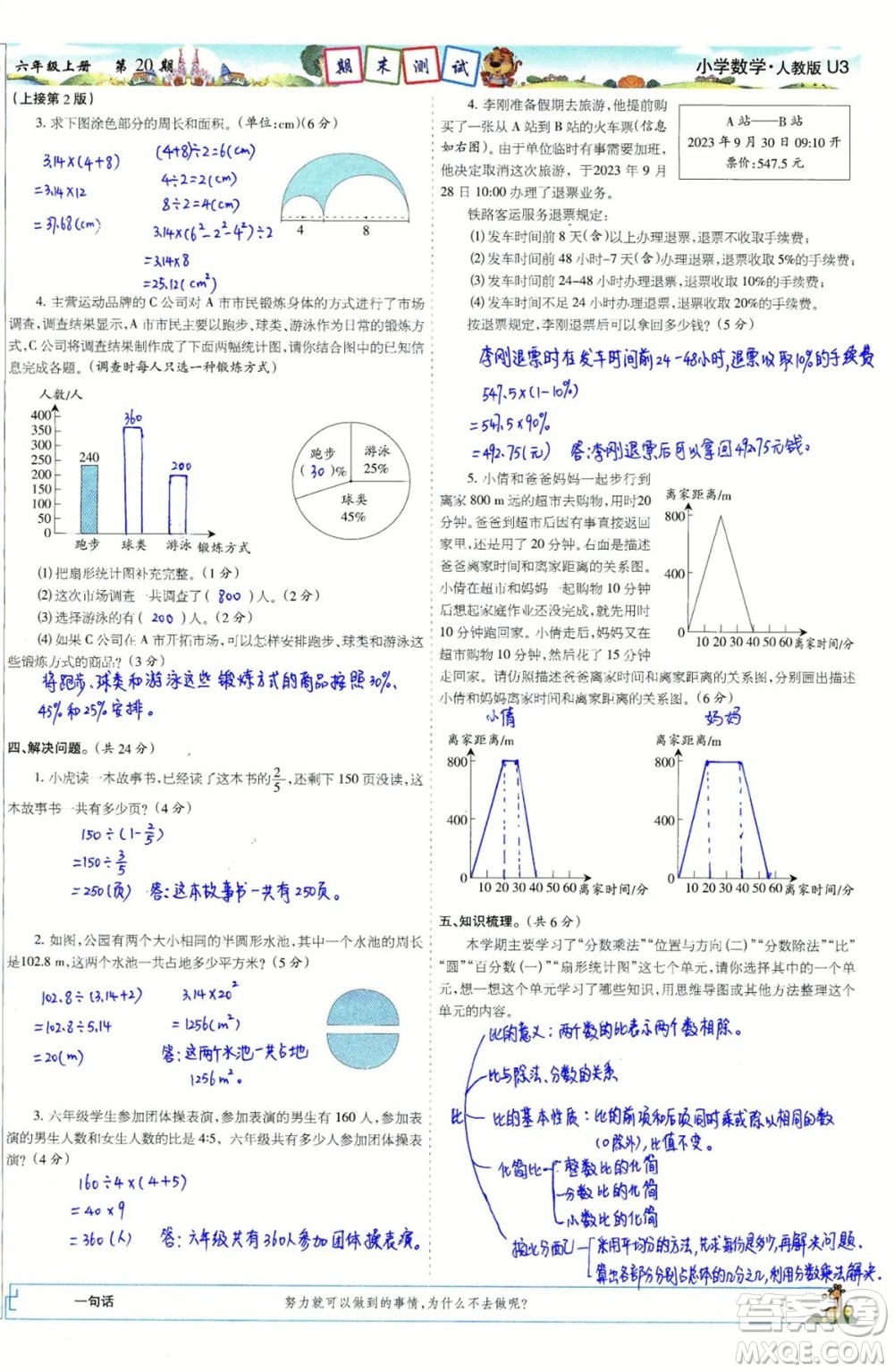 2023年秋少年智力開發(fā)報六年級數(shù)學(xué)上冊人教版第17-20期答案