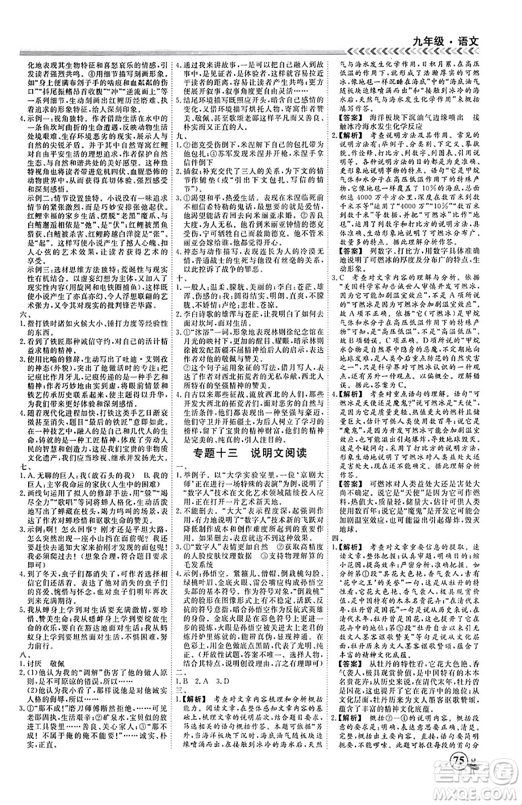 四川大學(xué)出版社2024假期沖冠學(xué)期系統(tǒng)總復(fù)習(xí)假期必備九年級(jí)語(yǔ)文通用版答案