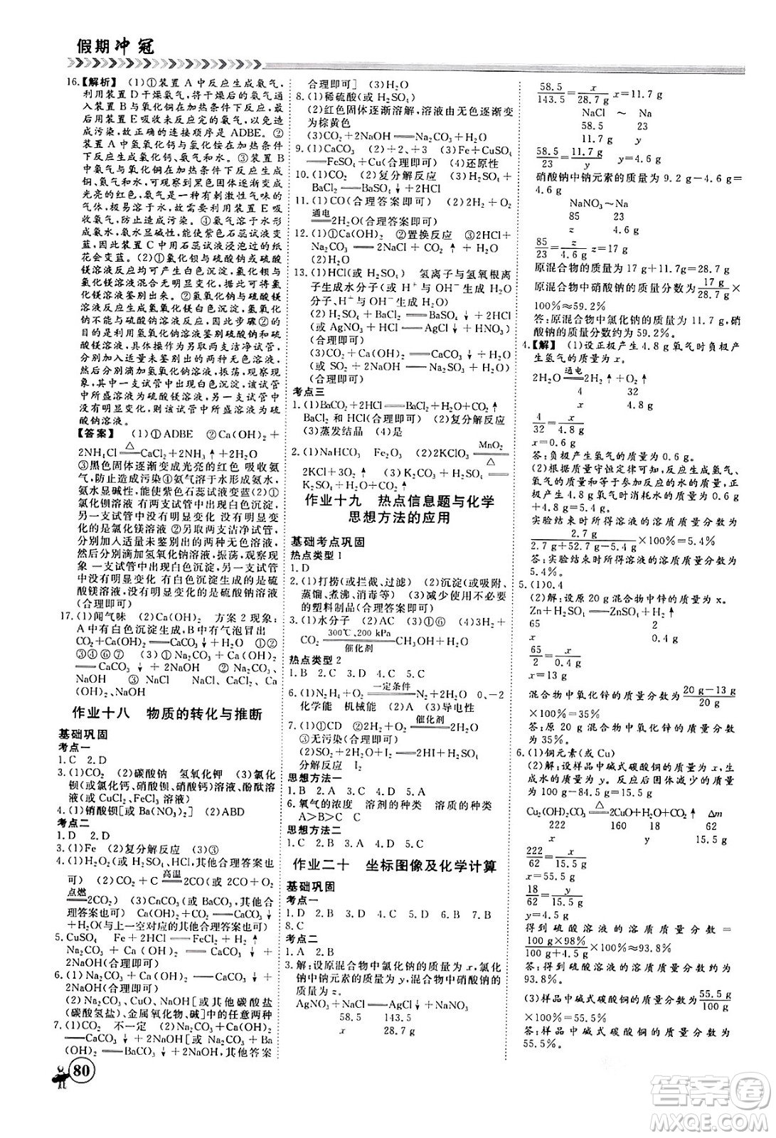 四川大學(xué)出版社2024假期沖冠學(xué)期系統(tǒng)總復(fù)習(xí)假期必備九年級(jí)化學(xué)通用版答案