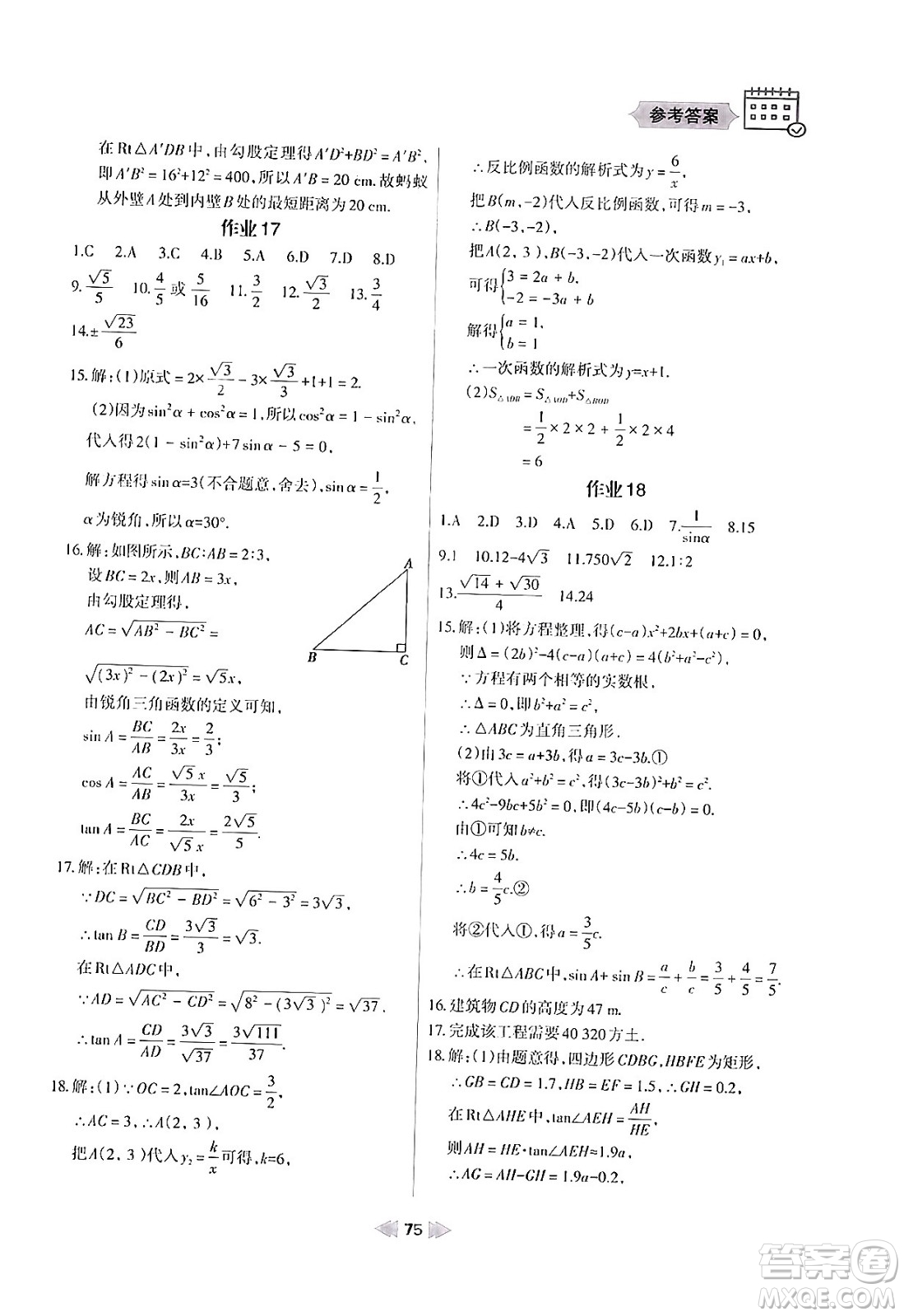 蘭州大學(xué)出版社2024寒假作業(yè)九年級(jí)數(shù)學(xué)華東師大版答案