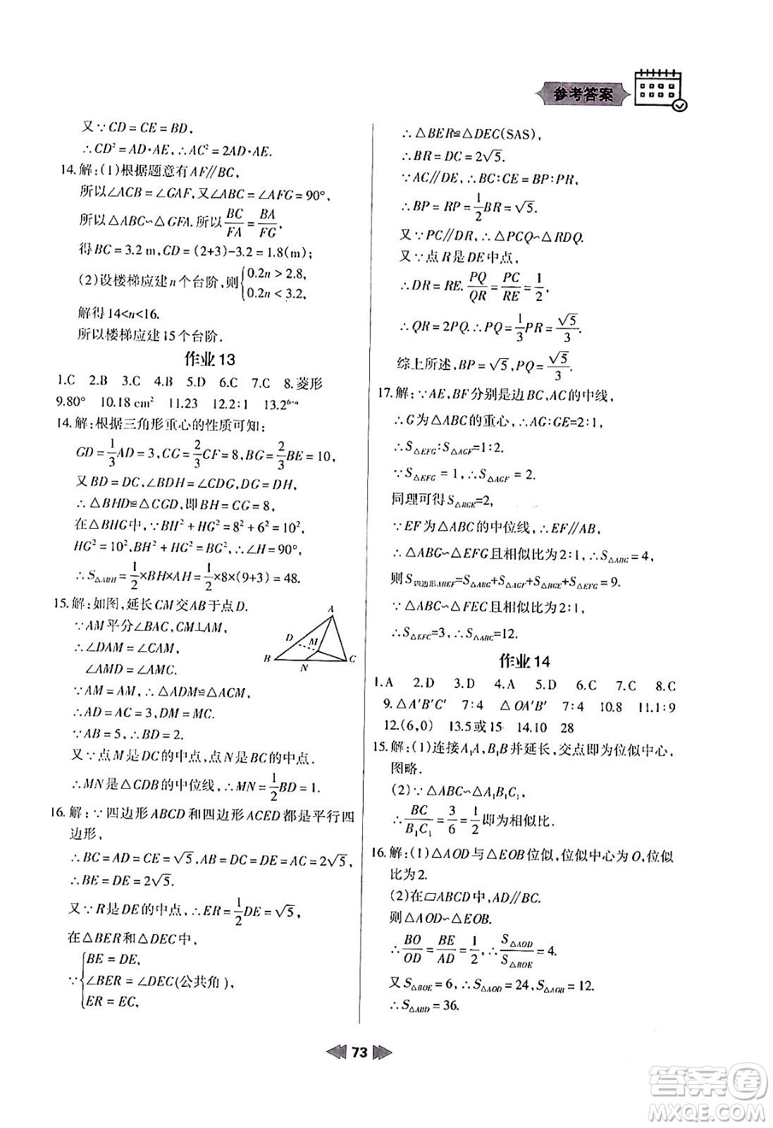 蘭州大學(xué)出版社2024寒假作業(yè)九年級(jí)數(shù)學(xué)華東師大版答案