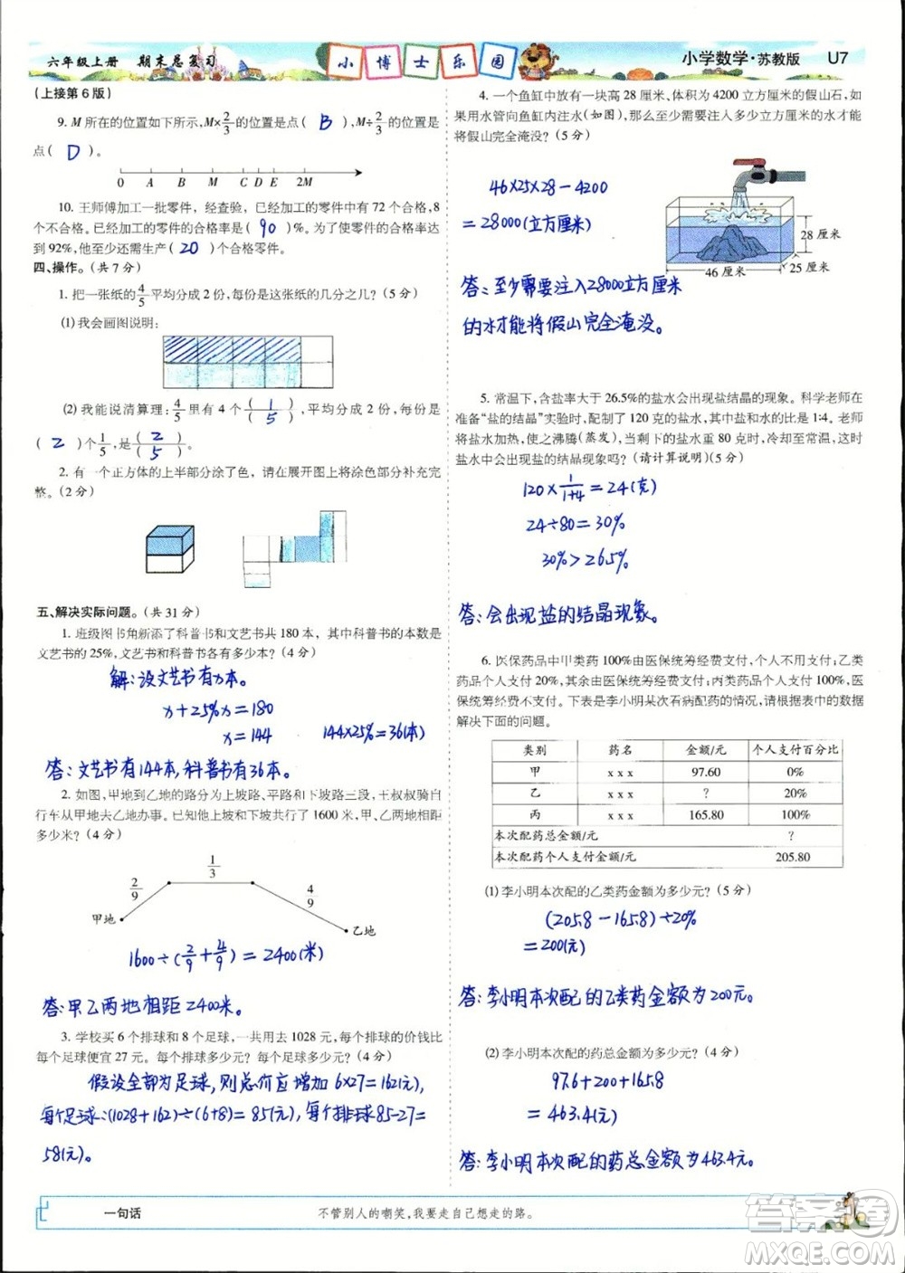 2023年秋少年智力開發(fā)報(bào)六年級數(shù)學(xué)上冊蘇教版期末總復(fù)習(xí)合刊參考答案