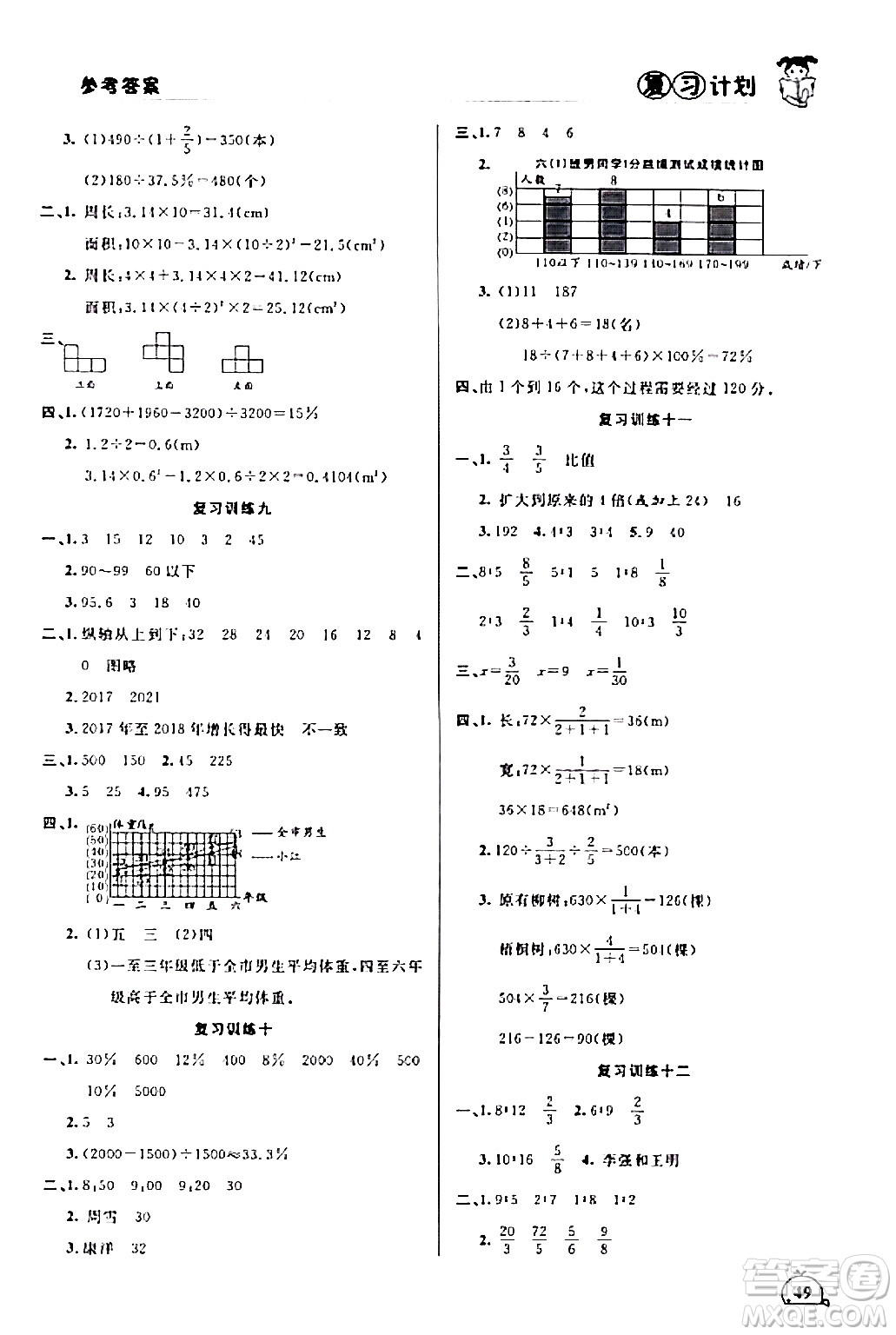 吉林教育出版社2024品至教育假期復習計劃期末寒假銜接六年級數(shù)學北師大版答案