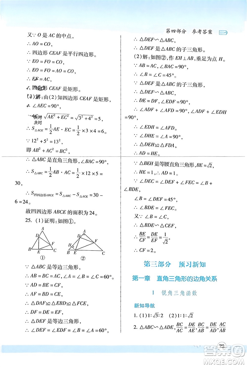 陜西師范大學(xué)出版總社有限公司2024寒假作業(yè)與生活九年級(jí)數(shù)學(xué)北師大版參考答案