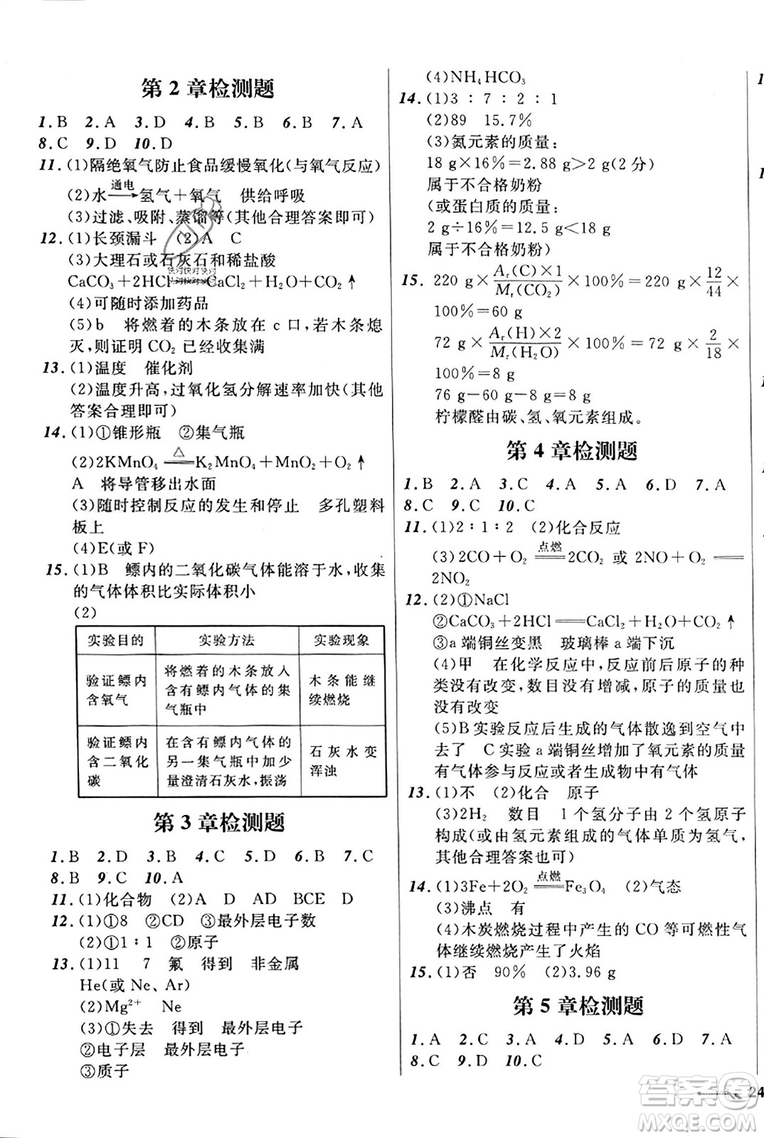 遼寧師范大學出版社2023年秋新課程新教材導航學化學九年級化學上冊上教版答案