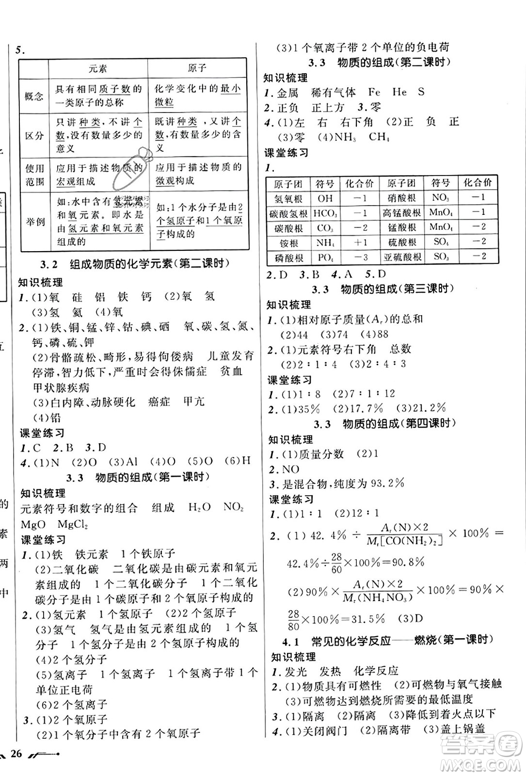 遼寧師范大學出版社2023年秋新課程新教材導航學化學九年級化學上冊上教版答案