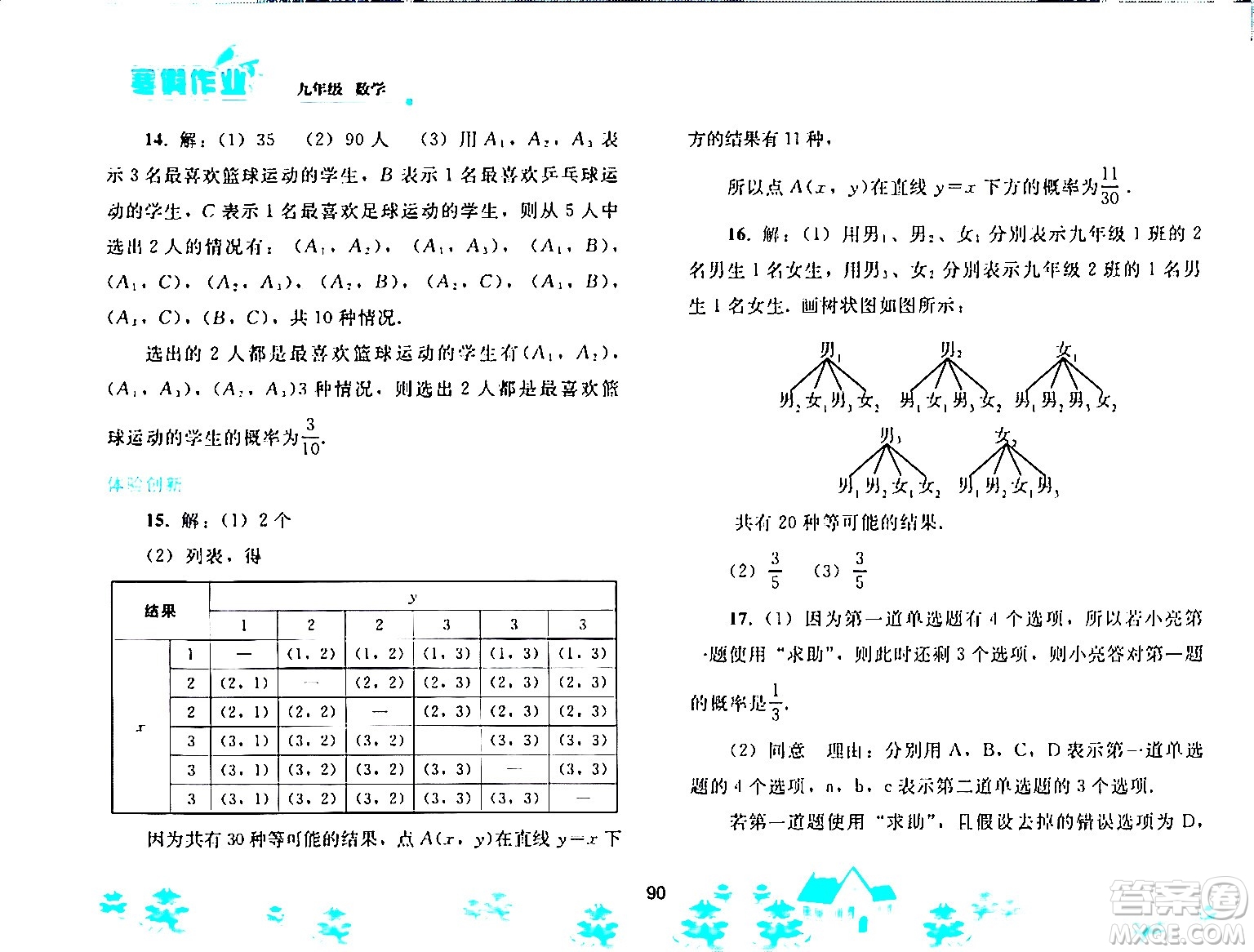 人民教育出版社2024寒假作業(yè)九年級(jí)數(shù)學(xué)人教版答案