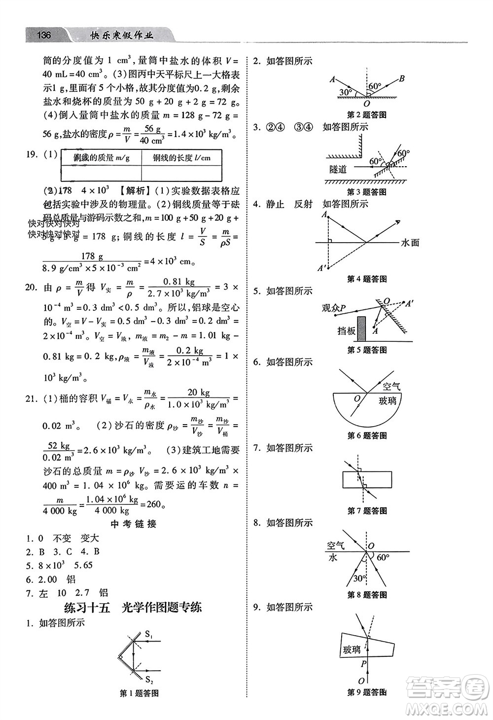 河北美術(shù)出版社2024快樂(lè)寒假作業(yè)八年級(jí)物理通用版參考答案