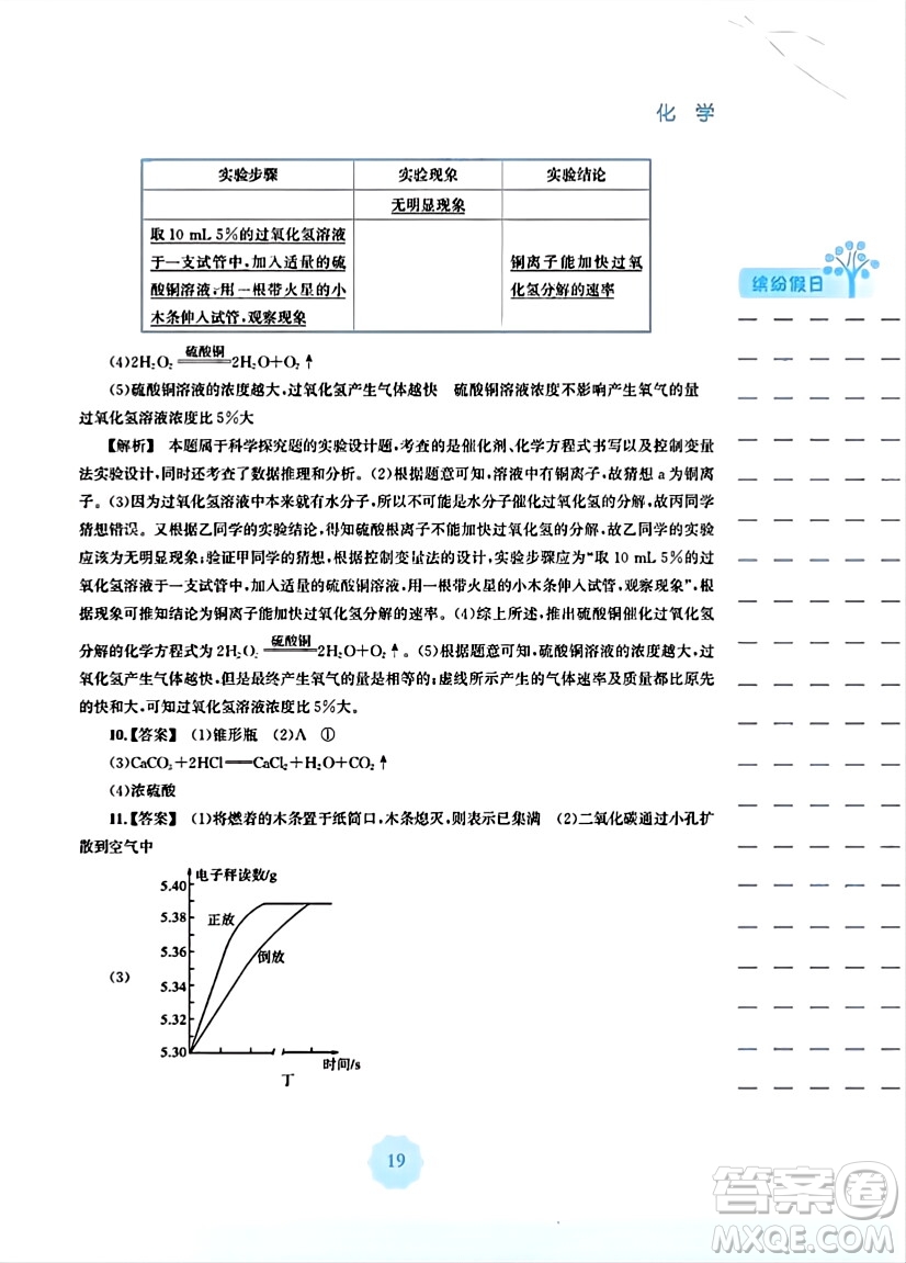 安徽教育出版社2024寒假生活九年級化學人教版答案