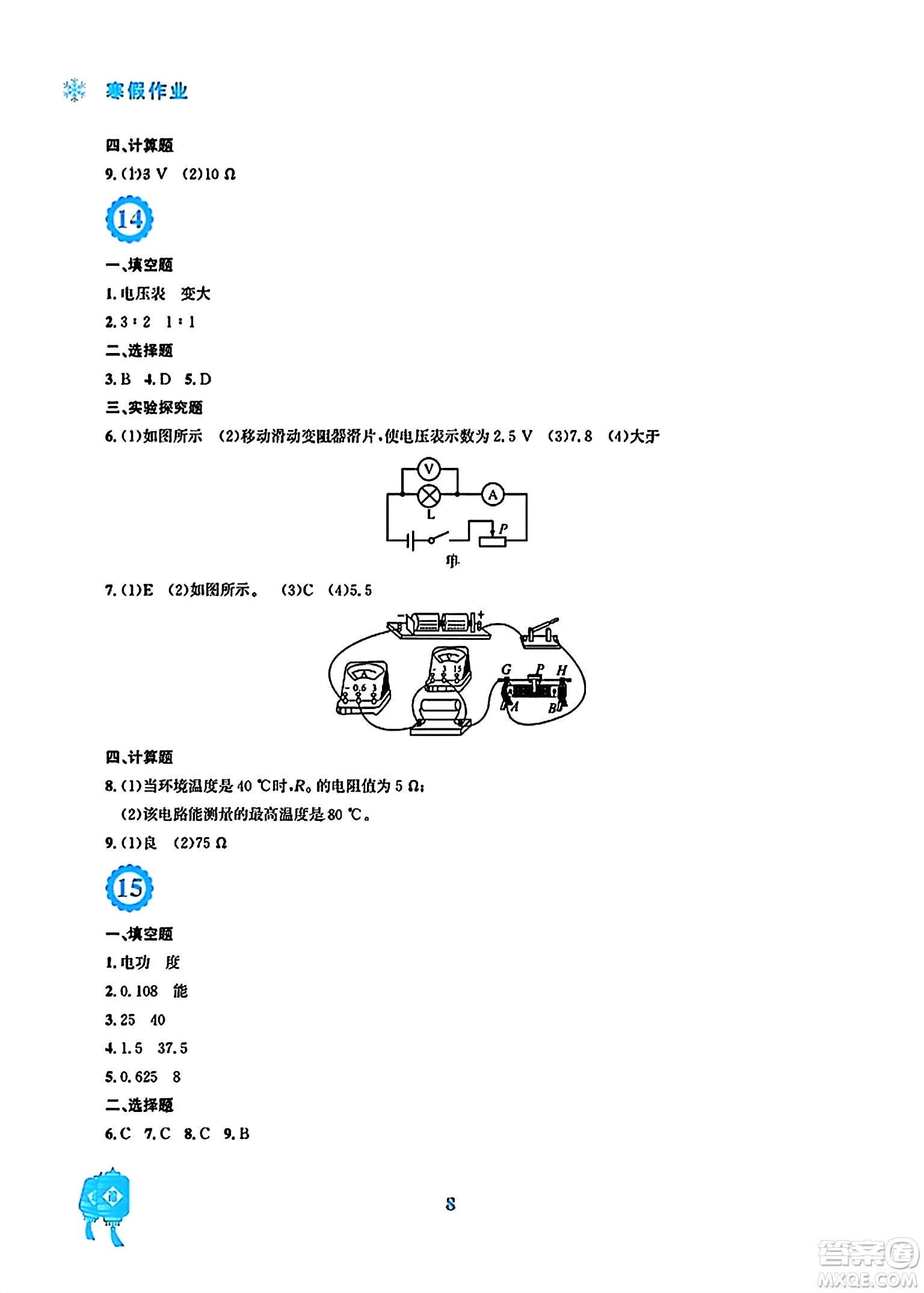 安徽教育出版社2024寒假作業(yè)九年級物理人教版答案