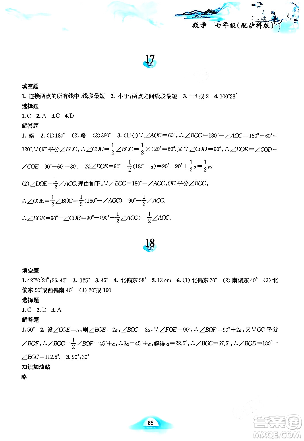 黃山書社2024寒假作業(yè)七年級數(shù)學滬科版答案