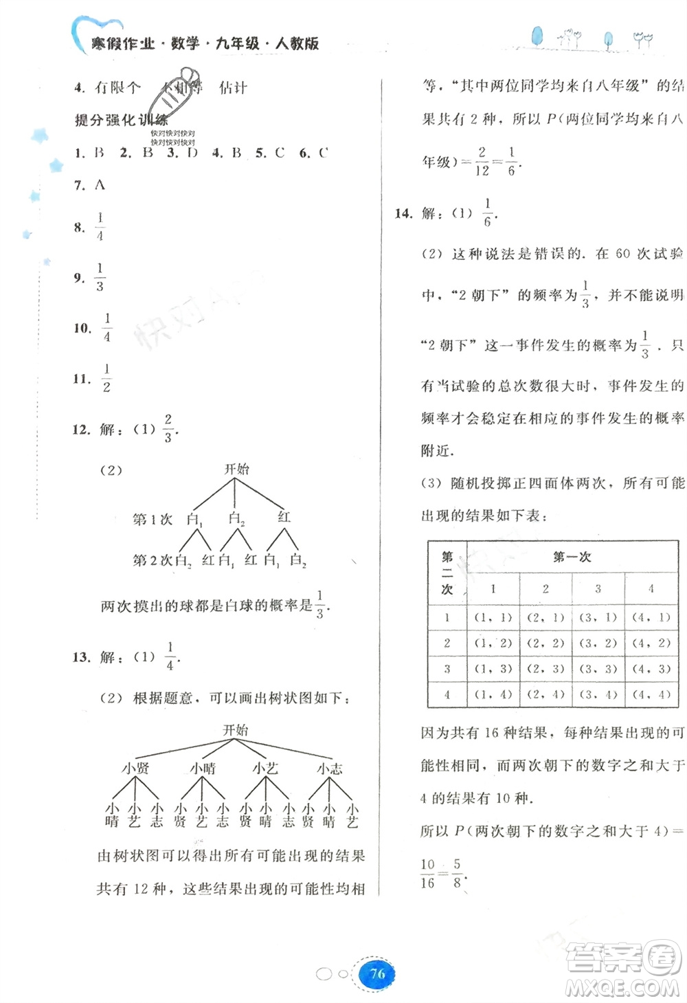 貴州人民出版社2024寒假作業(yè)九年級(jí)數(shù)學(xué)人教版參考答案