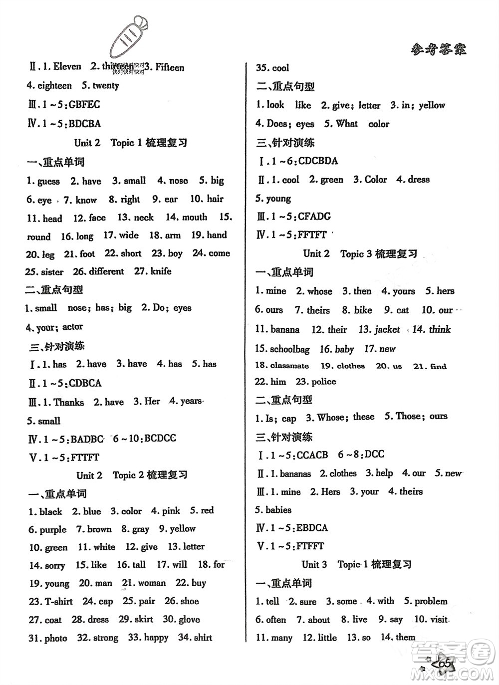 河北科學(xué)技術(shù)出版社2024輕松總復(fù)習(xí)假期作業(yè)輕松寒假七年級(jí)英語通用版參考答案