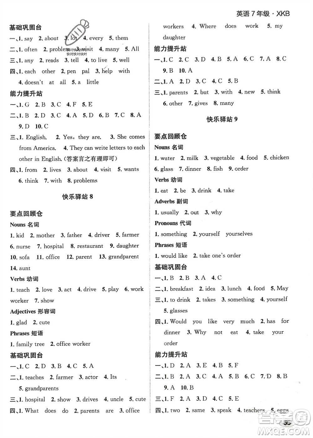 四川民族出版社2024走向假期寒假作業(yè)七年級英語新課標版參考答案