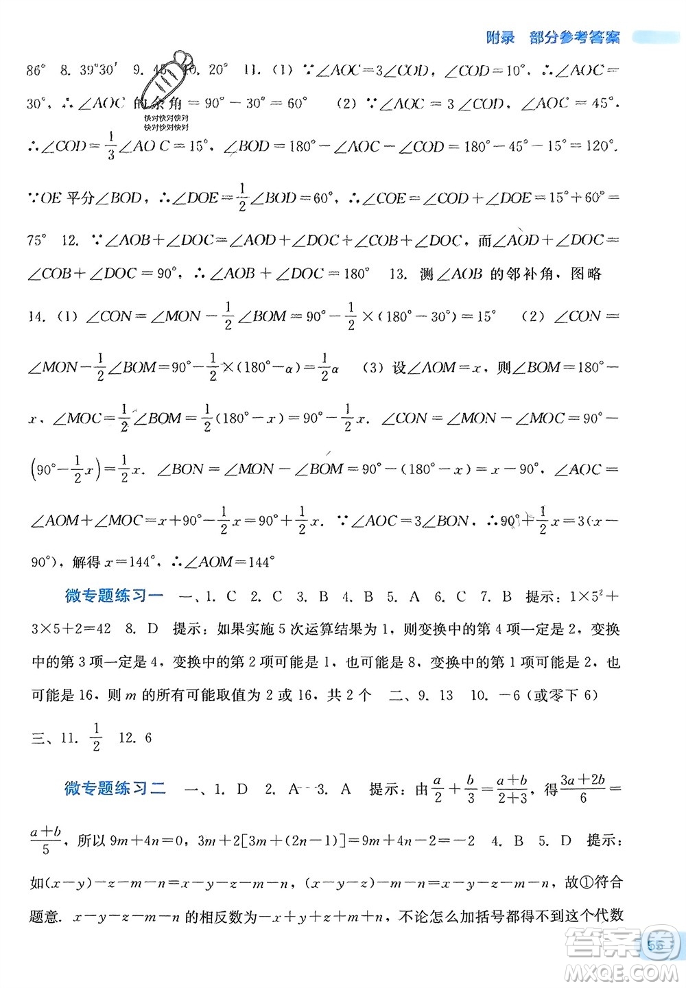 廣西教育出版社2024新課程寒假作業(yè)七年級數(shù)學通用版參考答案