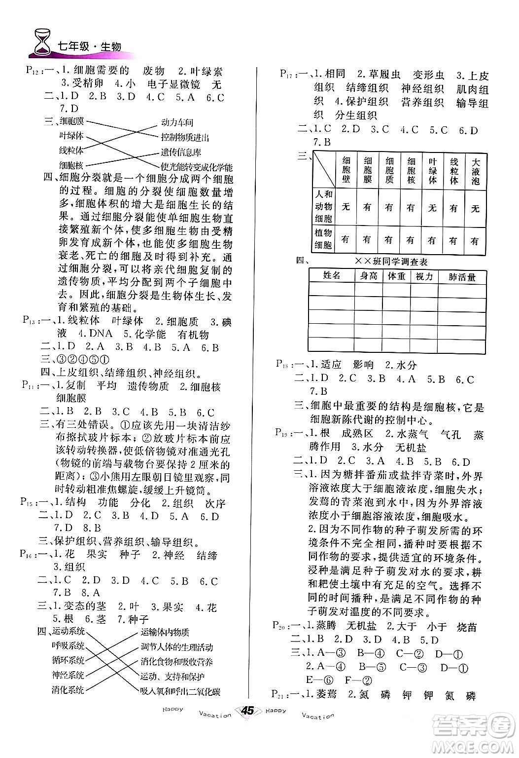 甘肅教育出版社2024快樂寒假七年級(jí)合訂本通用版答案