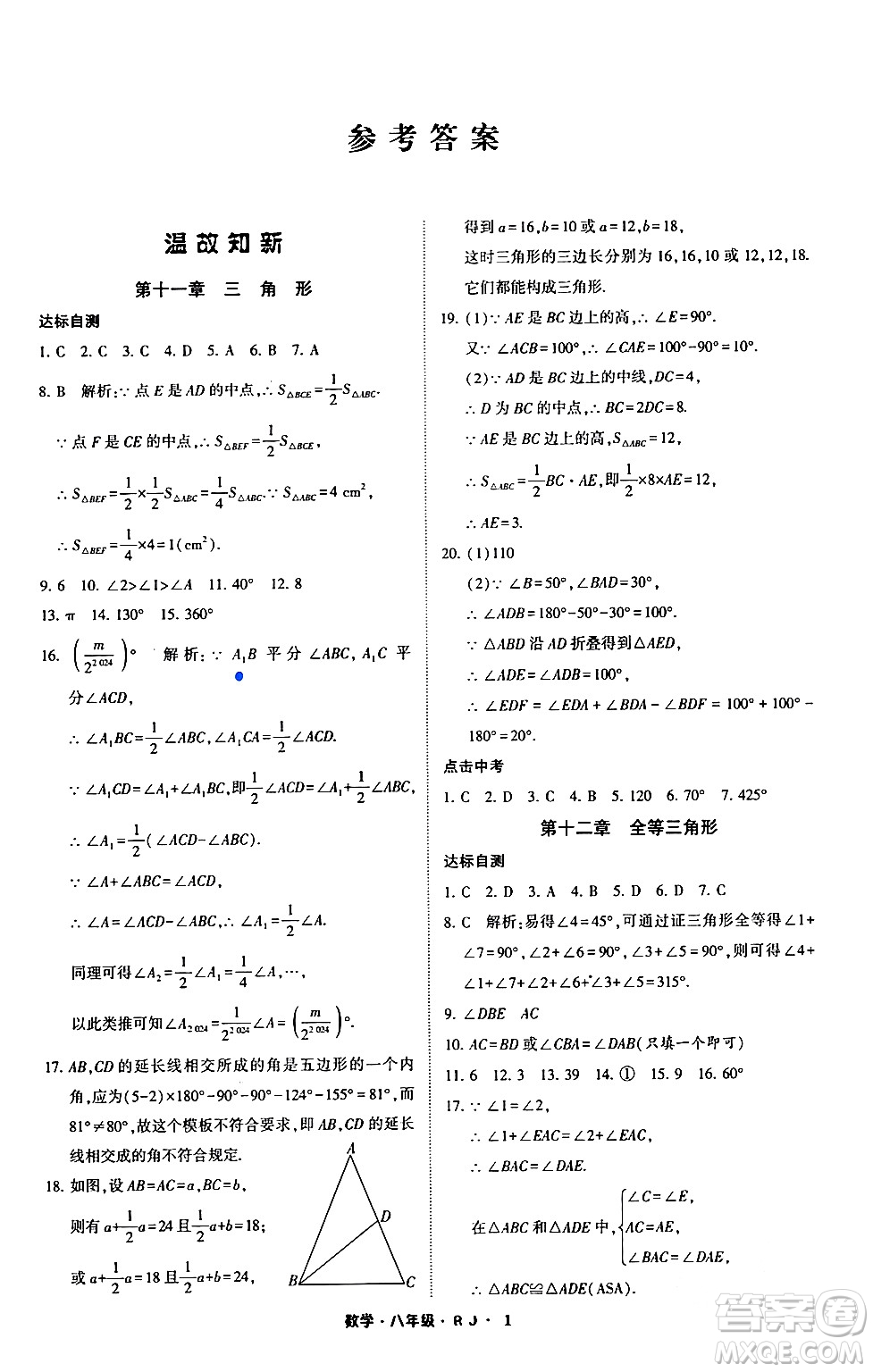 寧夏人民教育出版社2024經(jīng)綸學霸寒假總動員八年級數(shù)學人教版答案