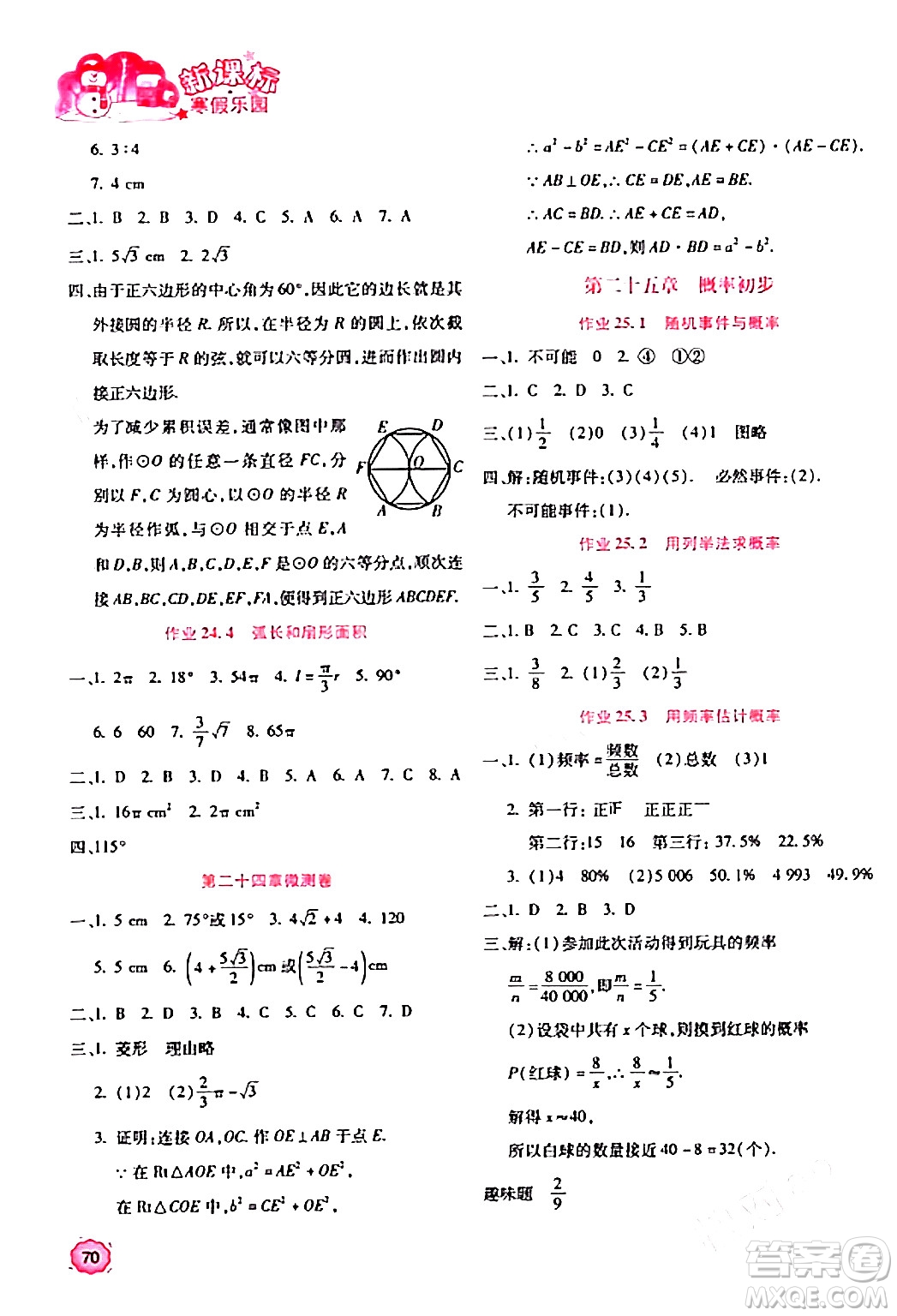 北京教育出版社2024新課標寒假樂園九年級數(shù)學(xué)課標版答案