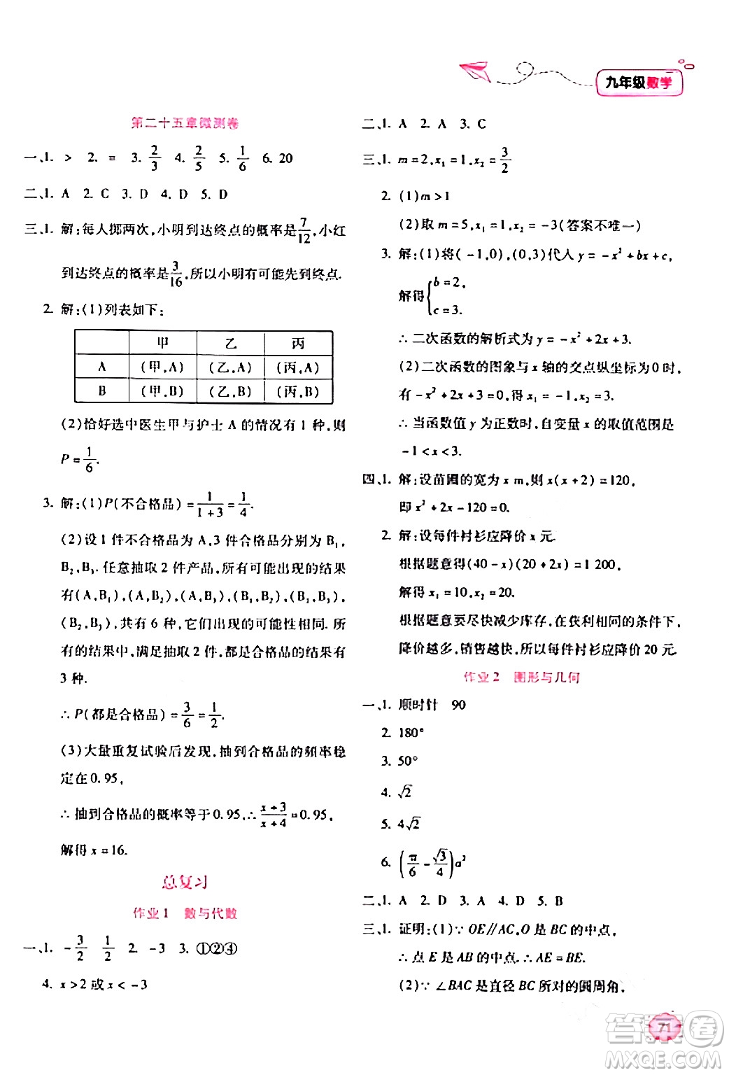 北京教育出版社2024新課標寒假樂園九年級數(shù)學(xué)課標版答案