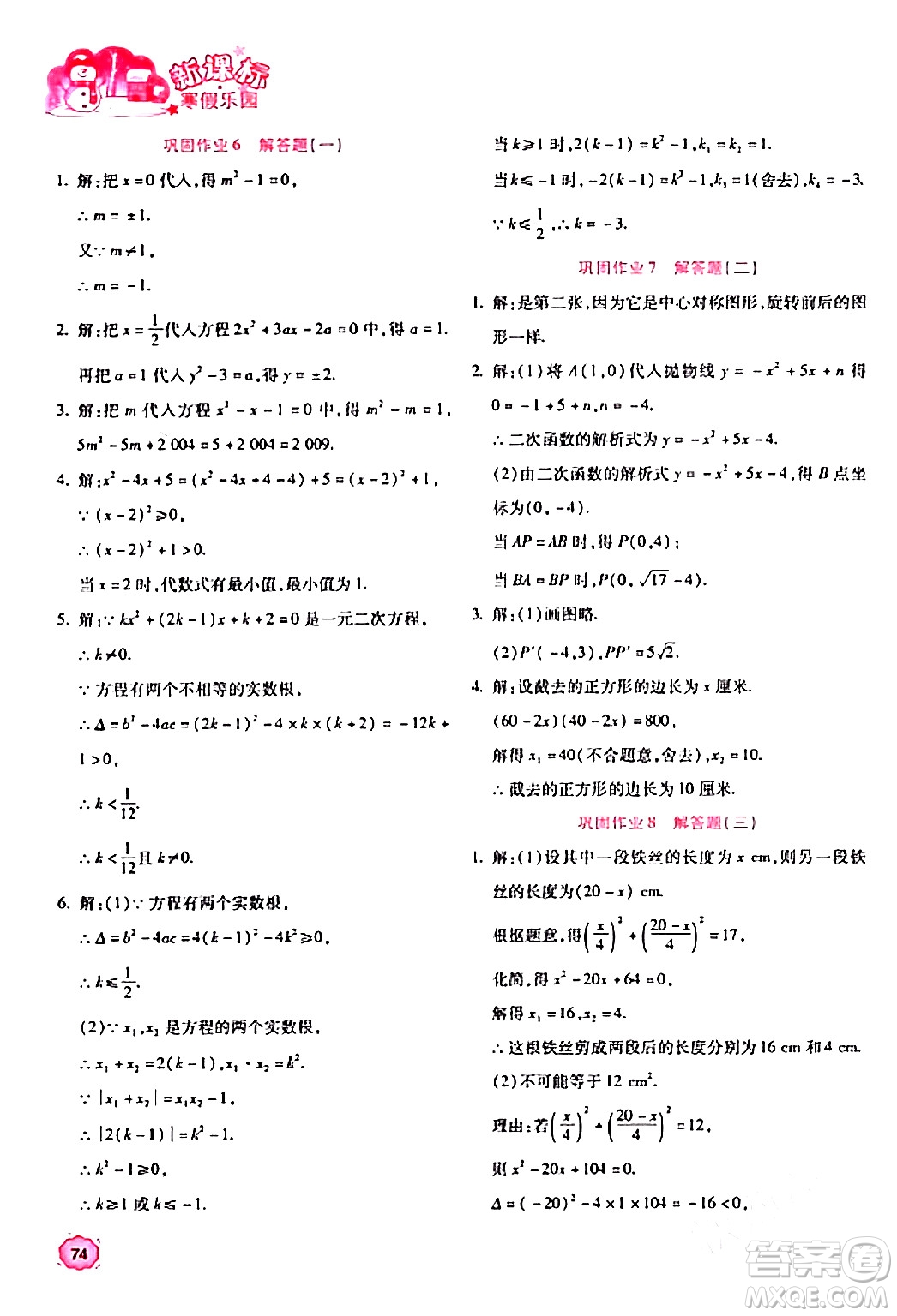 北京教育出版社2024新課標寒假樂園九年級數(shù)學(xué)課標版答案