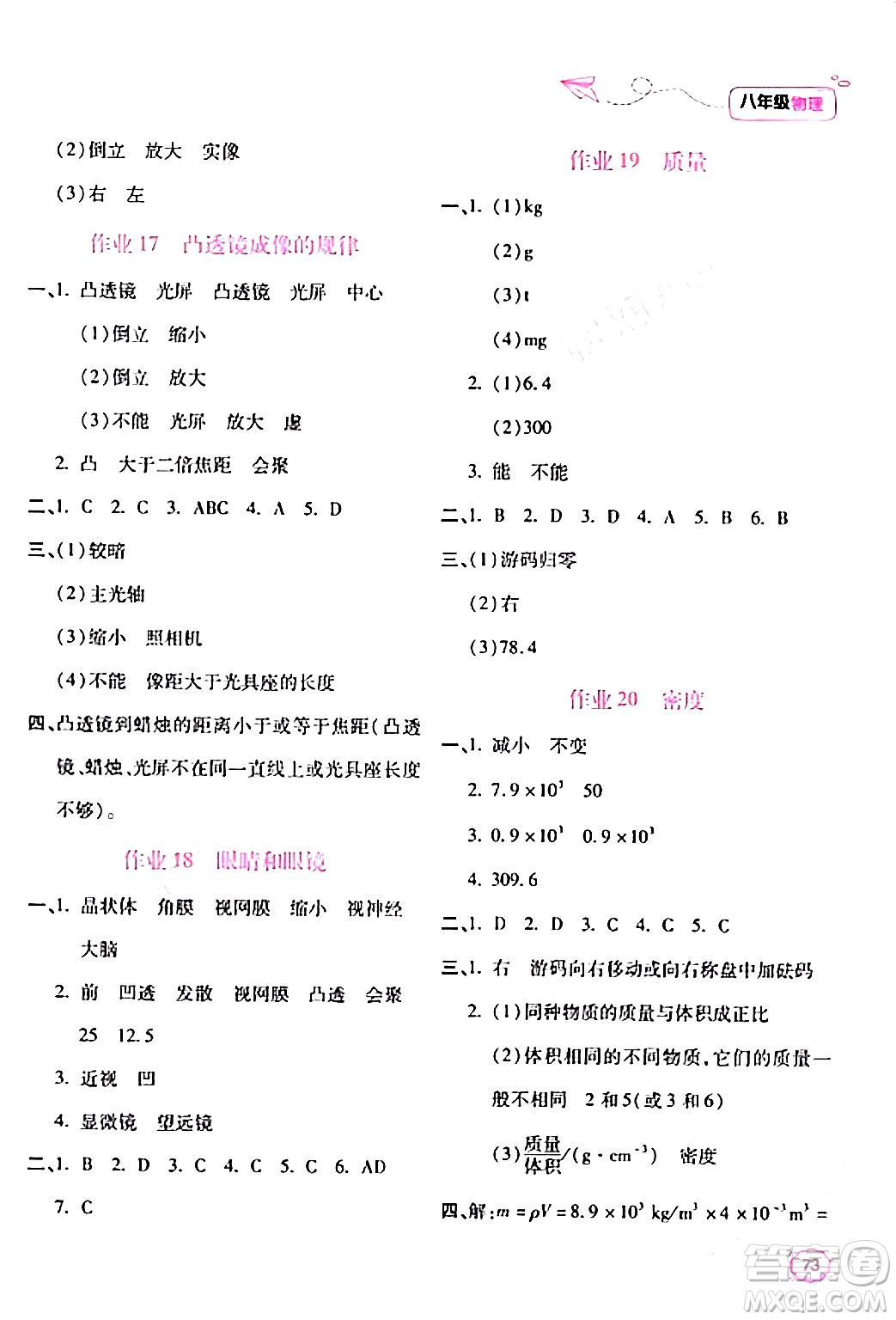 北京教育出版社2024新課標寒假樂園八年級物理課標版答案