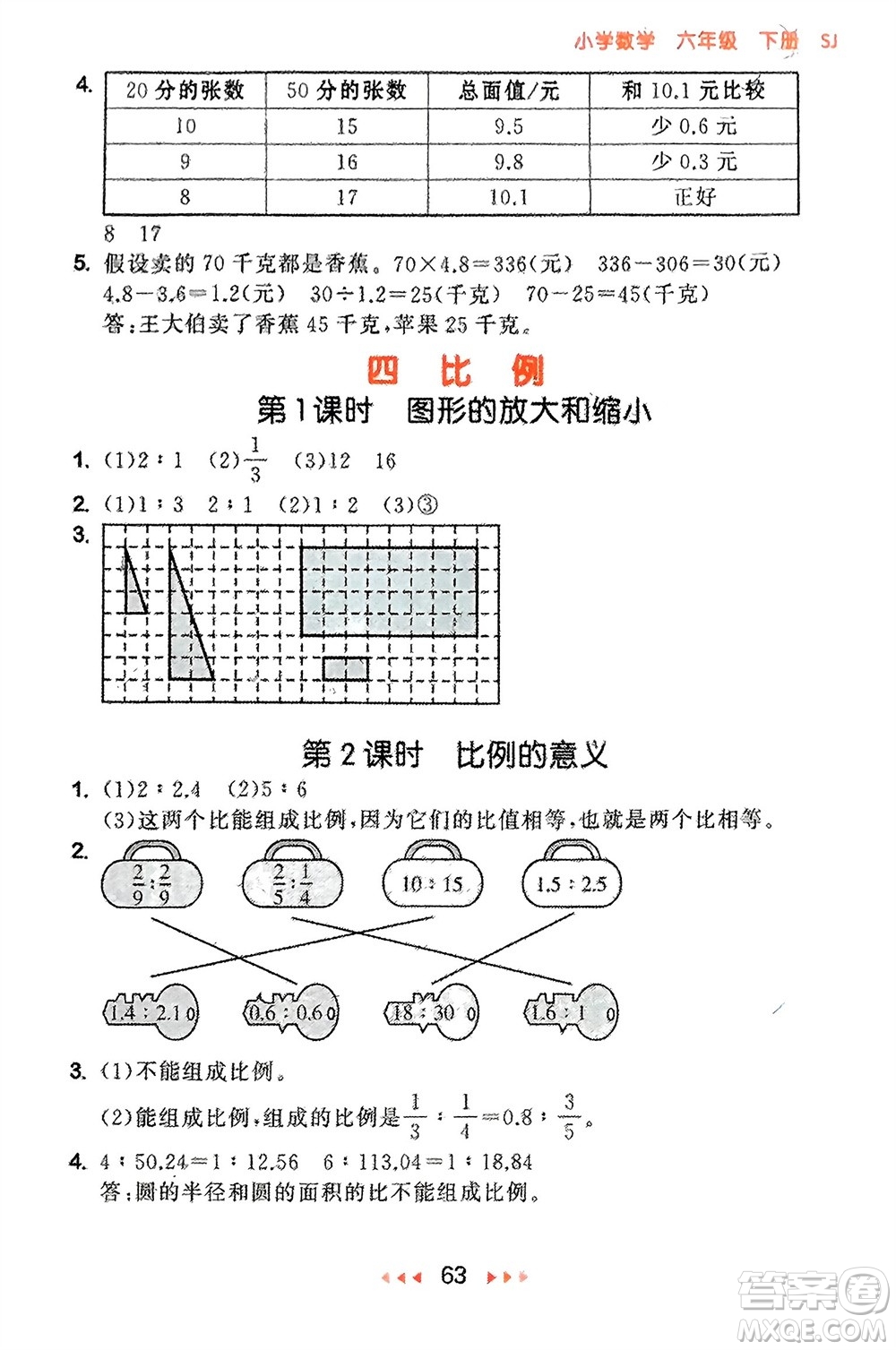 首都師范大學(xué)出版社2024年春53隨堂測六年級數(shù)學(xué)下冊蘇教版參考答案