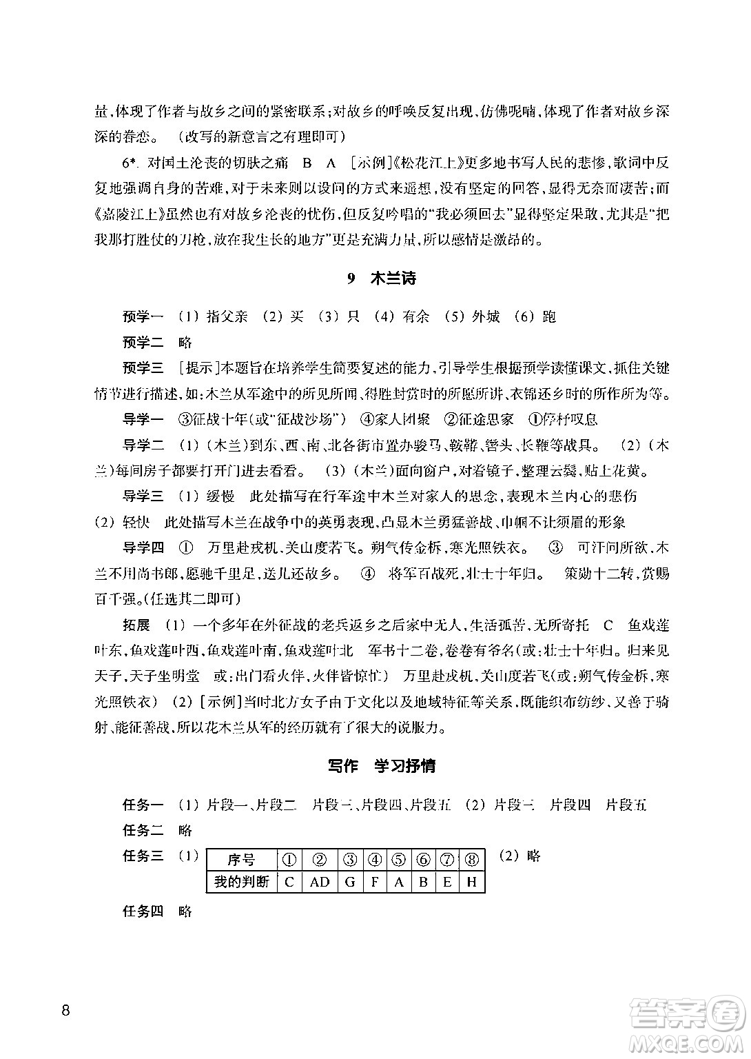 浙江教育出版社2024年春語文作業(yè)本七年級語文下冊人教版答案