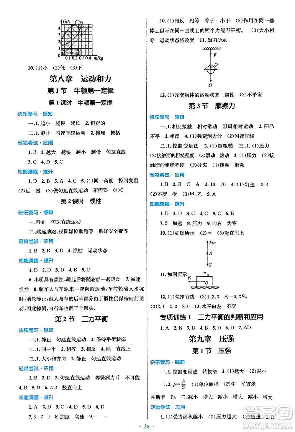 人民教育出版社2024年春初中同步測控優(yōu)化設(shè)計八年級物理下冊人教版福建專版參考答案