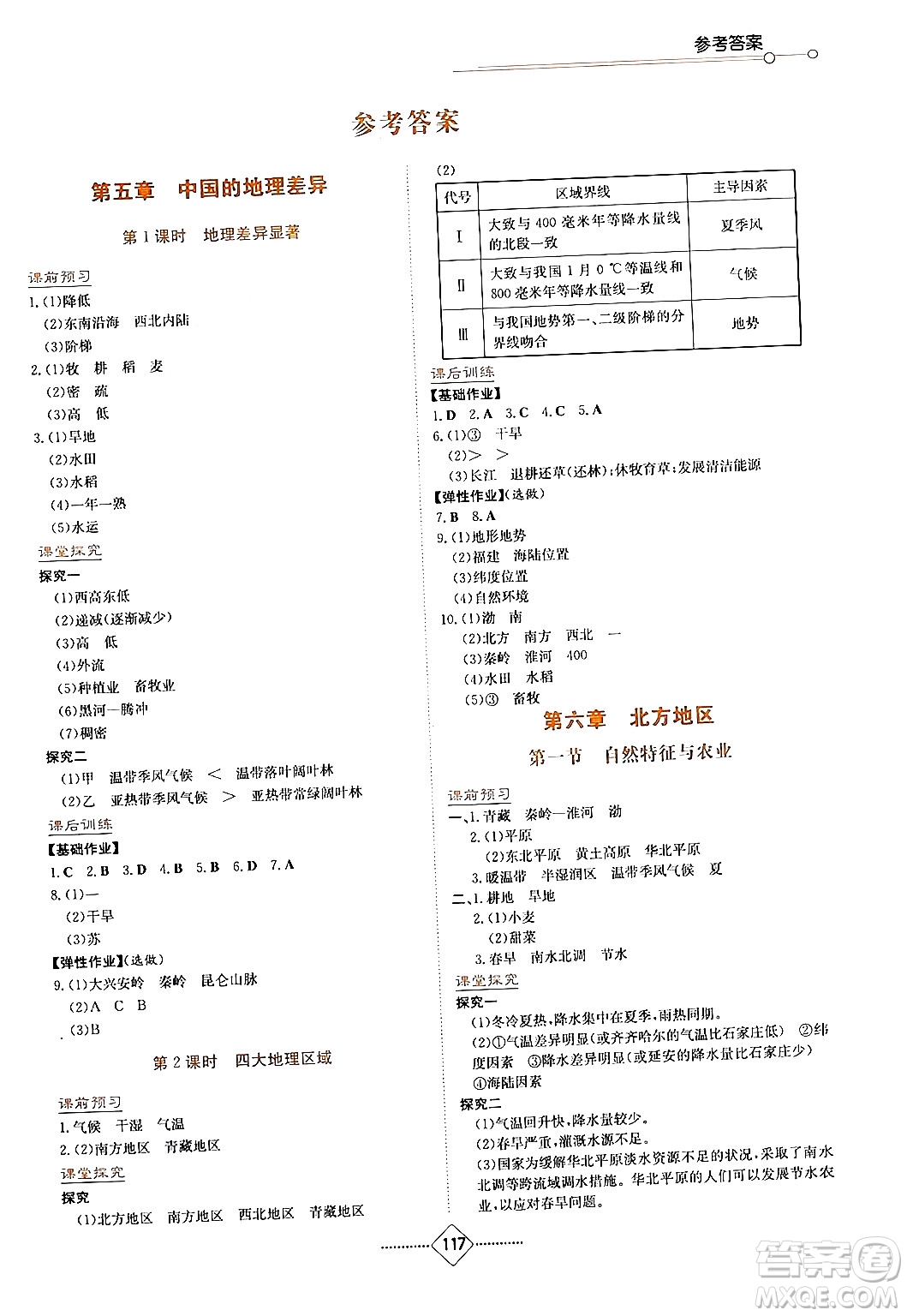 湖南教育出版社2024年春學法大視野八年級地理下冊人教版答案