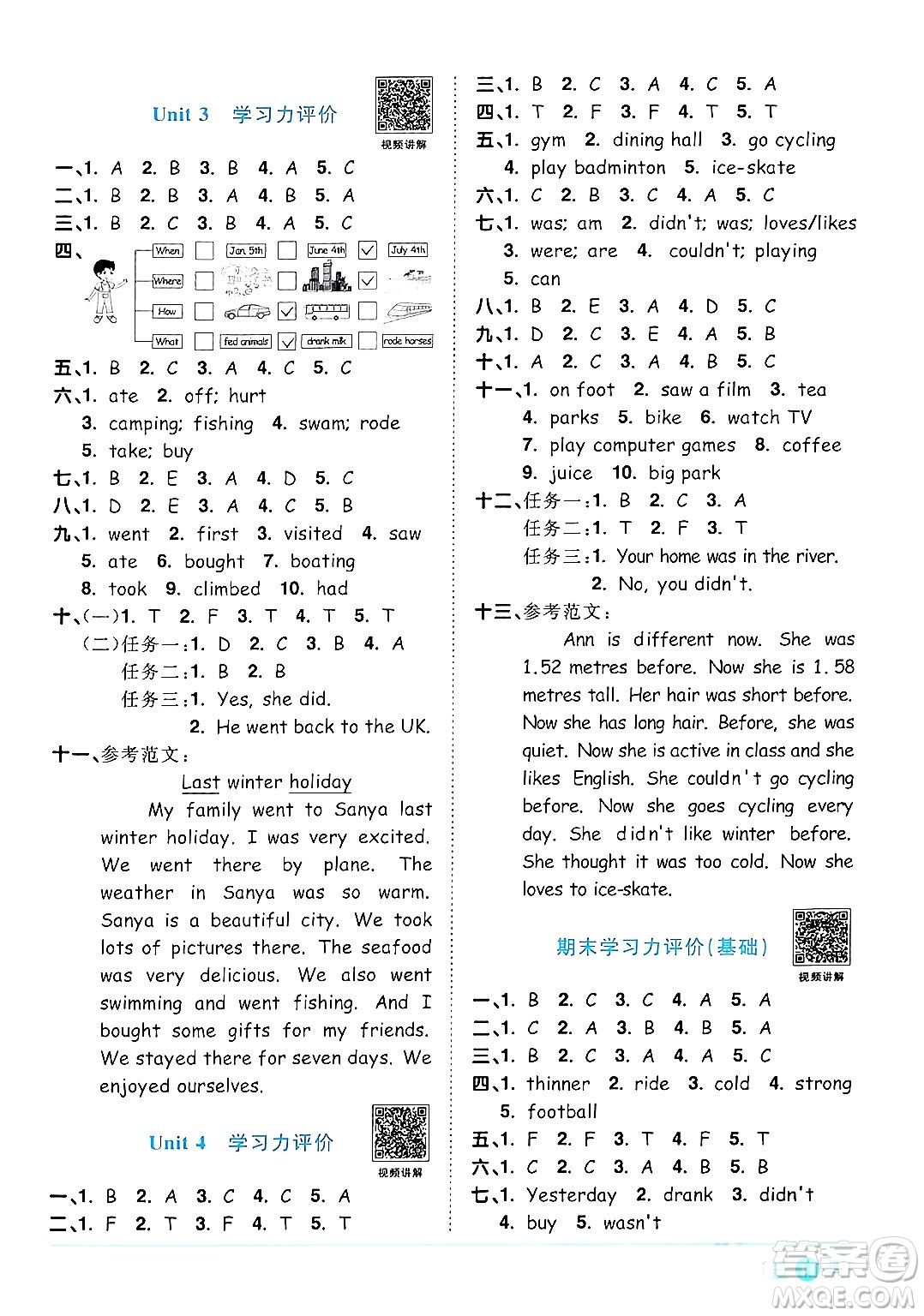 江西教育出版社2024年春陽光同學(xué)課時(shí)優(yōu)化作業(yè)六年級英語下冊人教版答案