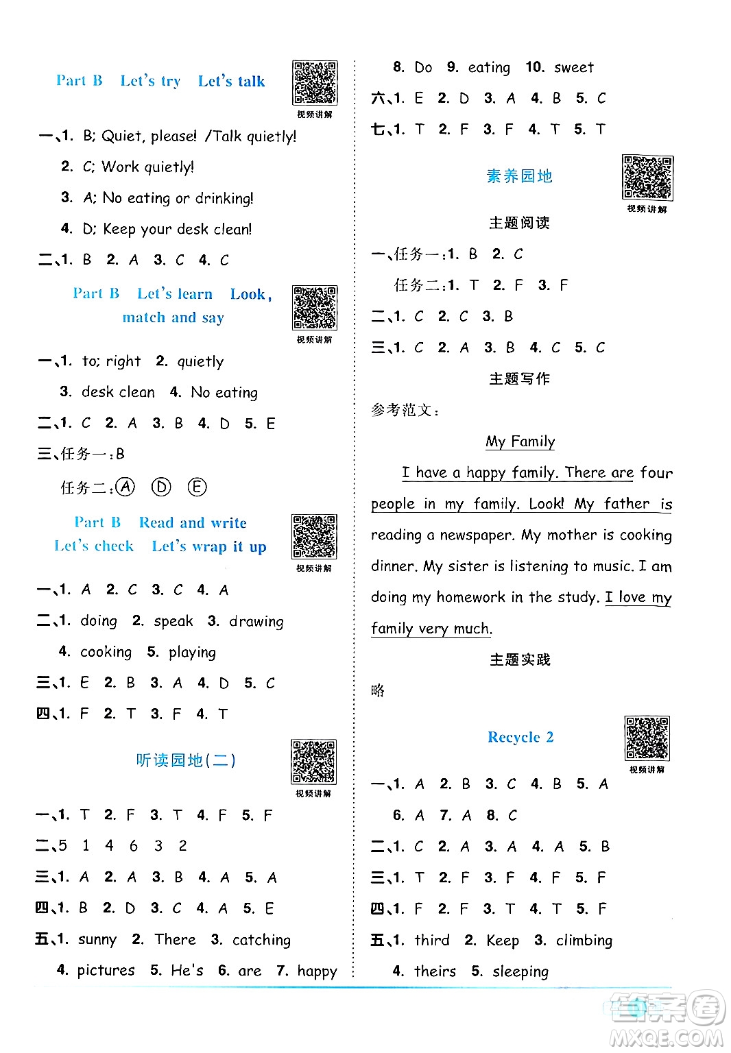 江西教育出版社2024年春陽光同學(xué)課時優(yōu)化作業(yè)五年級英語下冊人教版廣東專版答案