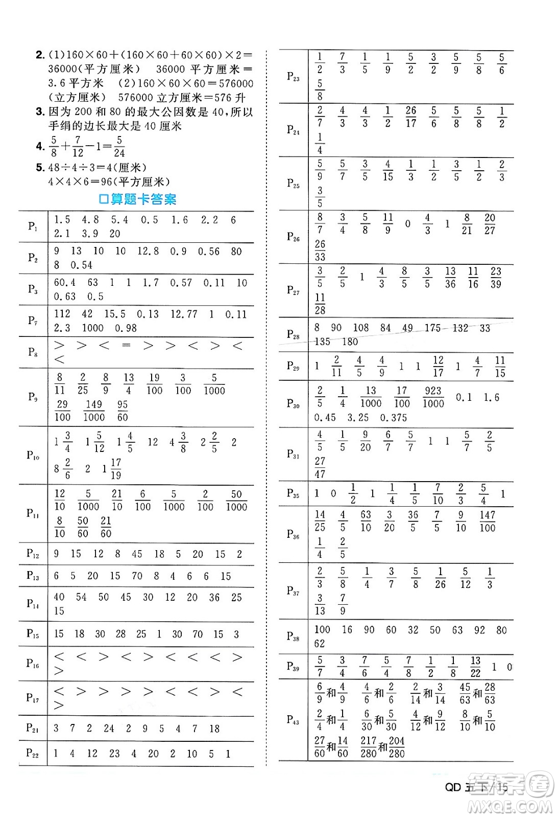 江西教育出版社2024年春陽光同學課時優(yōu)化作業(yè)五年級數(shù)學下冊青島版答案