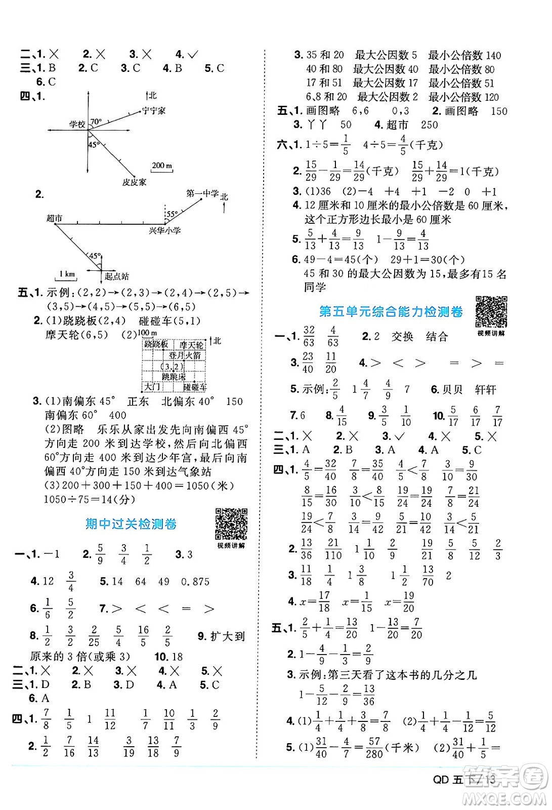 江西教育出版社2024年春陽光同學課時優(yōu)化作業(yè)五年級數(shù)學下冊青島版答案