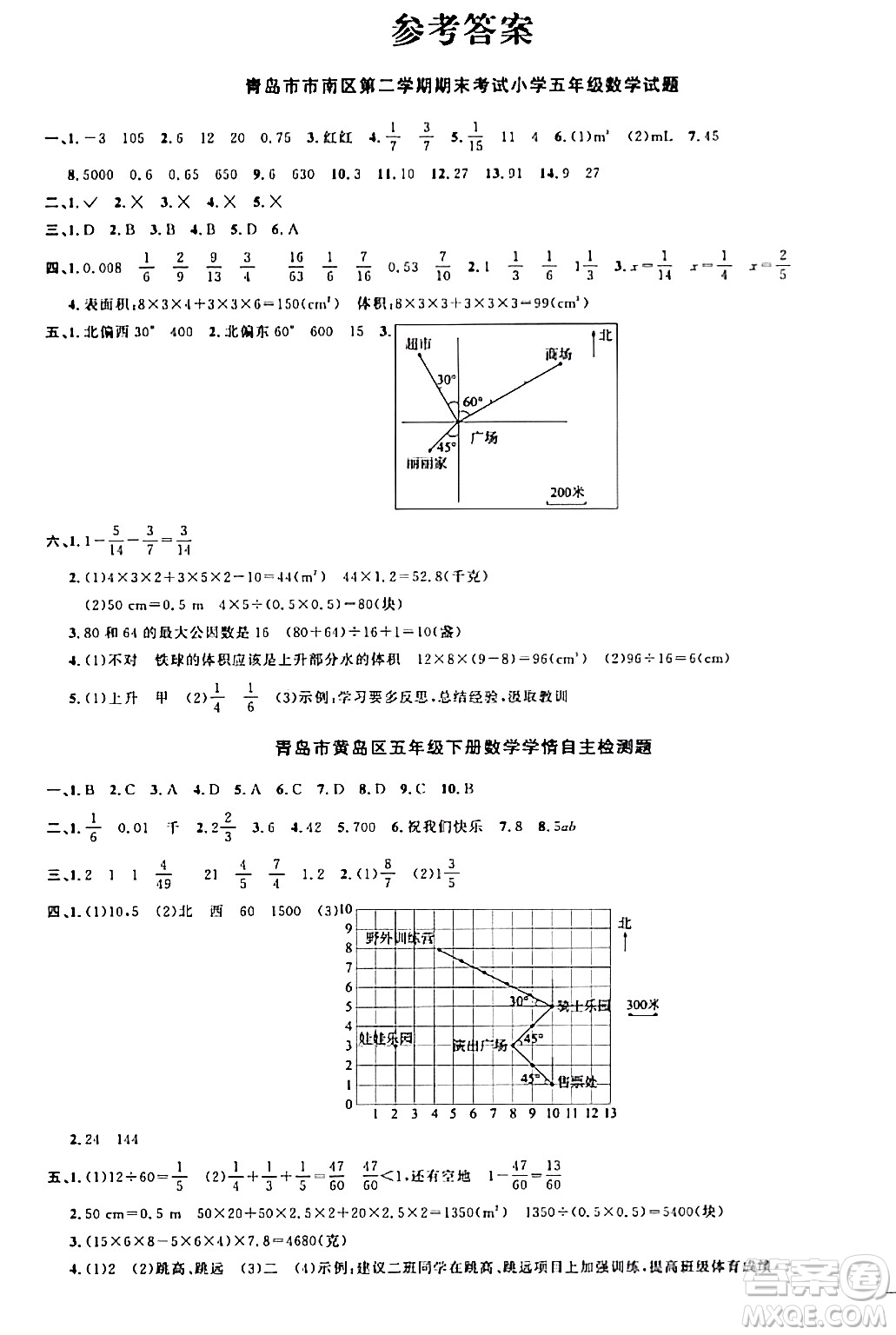 江西教育出版社2024年春陽光同學課時優(yōu)化作業(yè)五年級數(shù)學下冊青島版答案