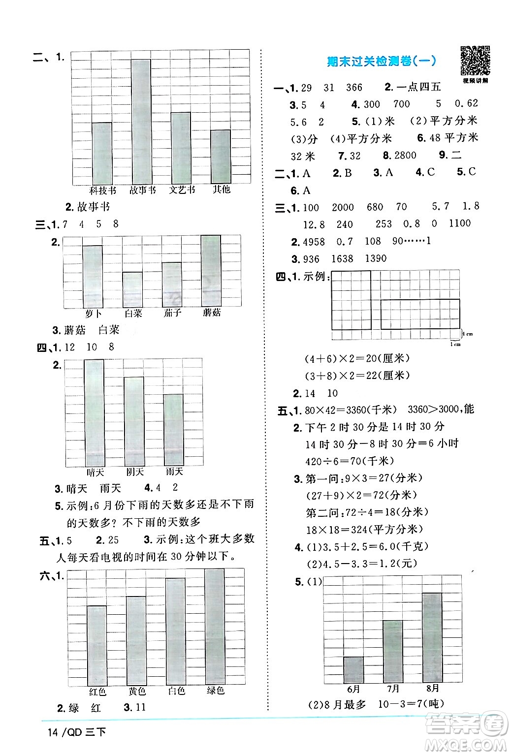 江西教育出版社2024年春陽光同學(xué)課時優(yōu)化作業(yè)三年級數(shù)學(xué)下冊青島版山東專版答案