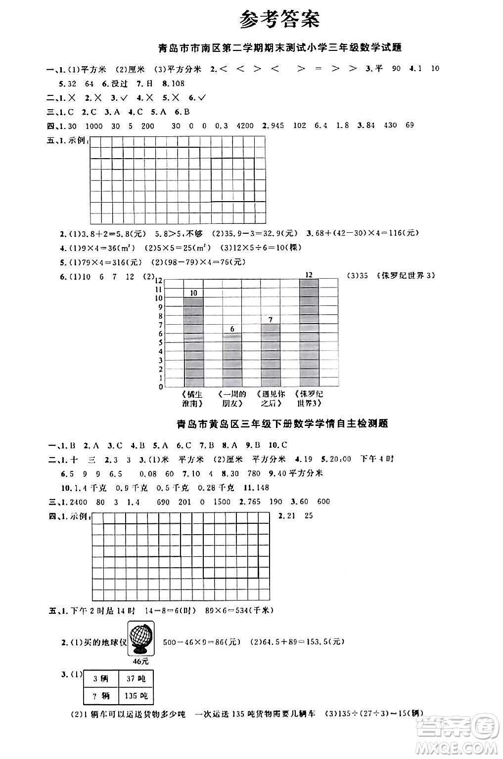 江西教育出版社2024年春陽光同學(xué)課時優(yōu)化作業(yè)三年級數(shù)學(xué)下冊青島版山東專版答案