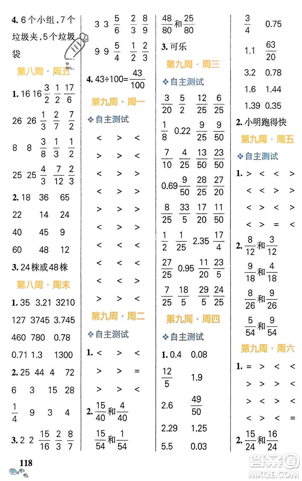 遼寧教育出版社2024年春小學(xué)學(xué)霸天天計(jì)算五年級數(shù)學(xué)下冊人教版廣東專版參考答案