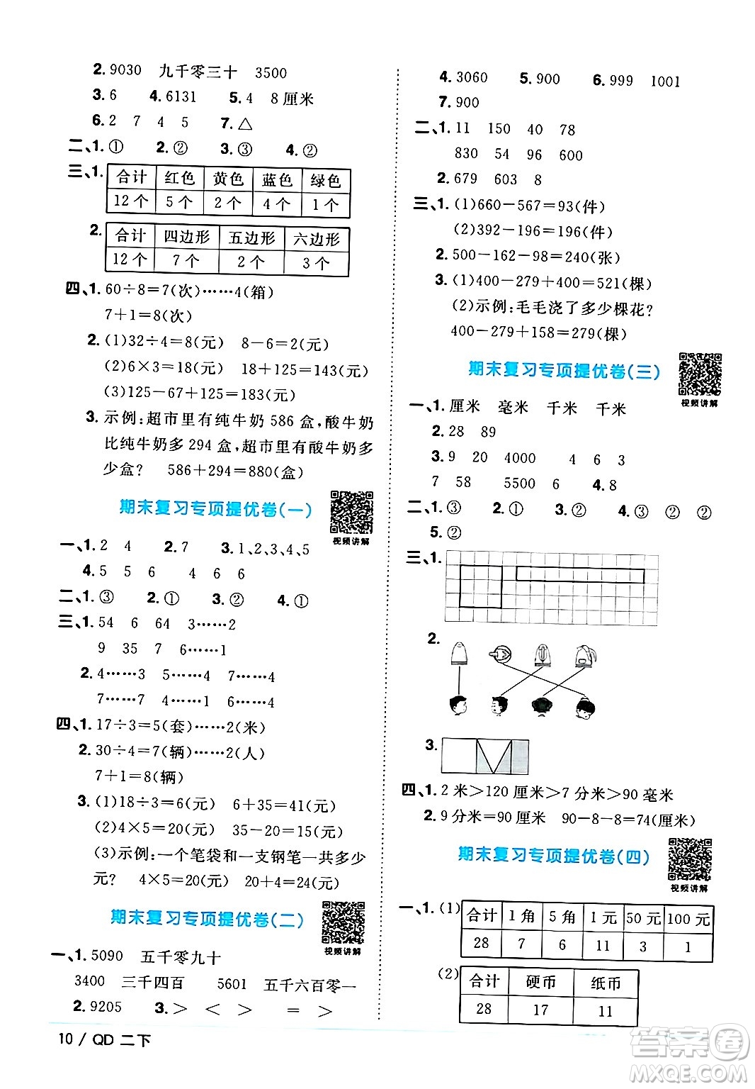 江西教育出版社2024年春陽光同學(xué)課時優(yōu)化作業(yè)二年級數(shù)學(xué)下冊青島版答案