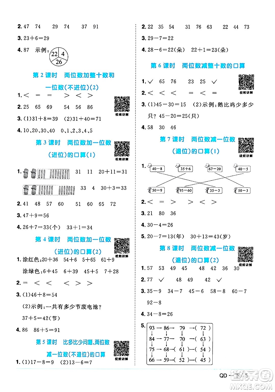 江西教育出版社2024年春陽光同學(xué)課時(shí)優(yōu)化作業(yè)一年級(jí)數(shù)學(xué)下冊(cè)青島版答案