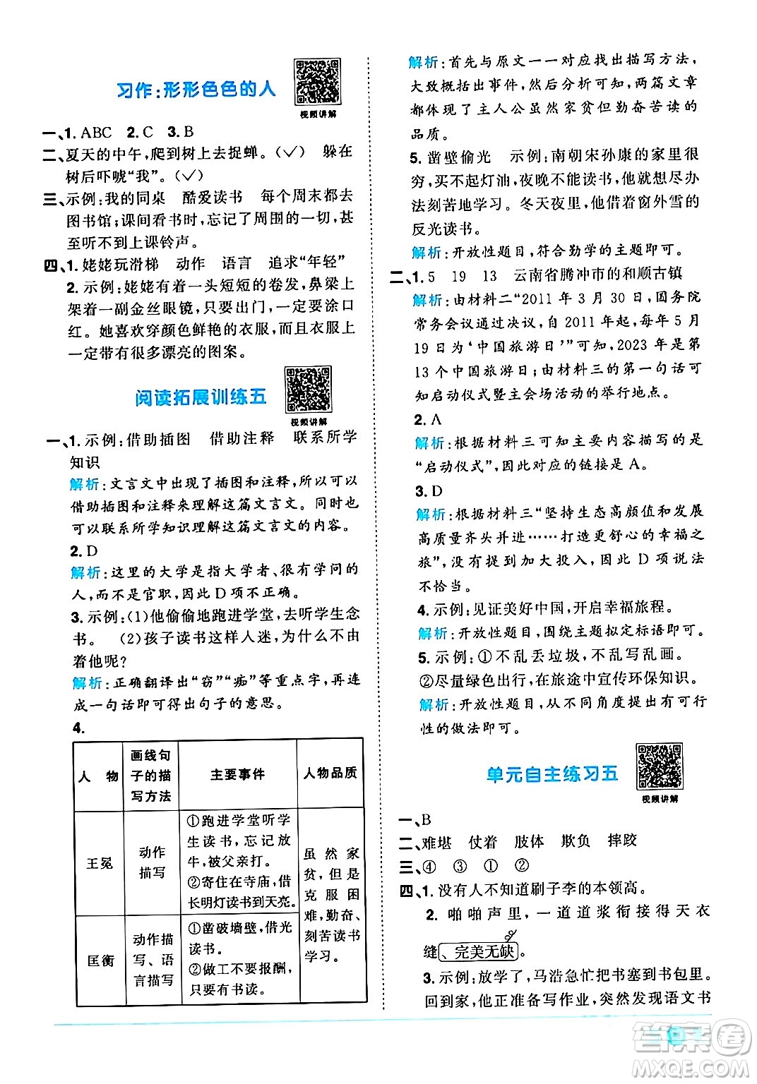 江西教育出版社2024年春陽(yáng)光同學(xué)課時(shí)優(yōu)化作業(yè)五年級(jí)語文下冊(cè)人教版廣東專版答案