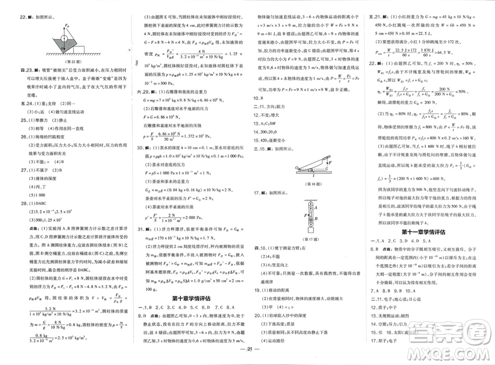 山西教育出版社2024年春榮德基點(diǎn)撥訓(xùn)練八年級(jí)物理下冊(cè)滬科版參考答案