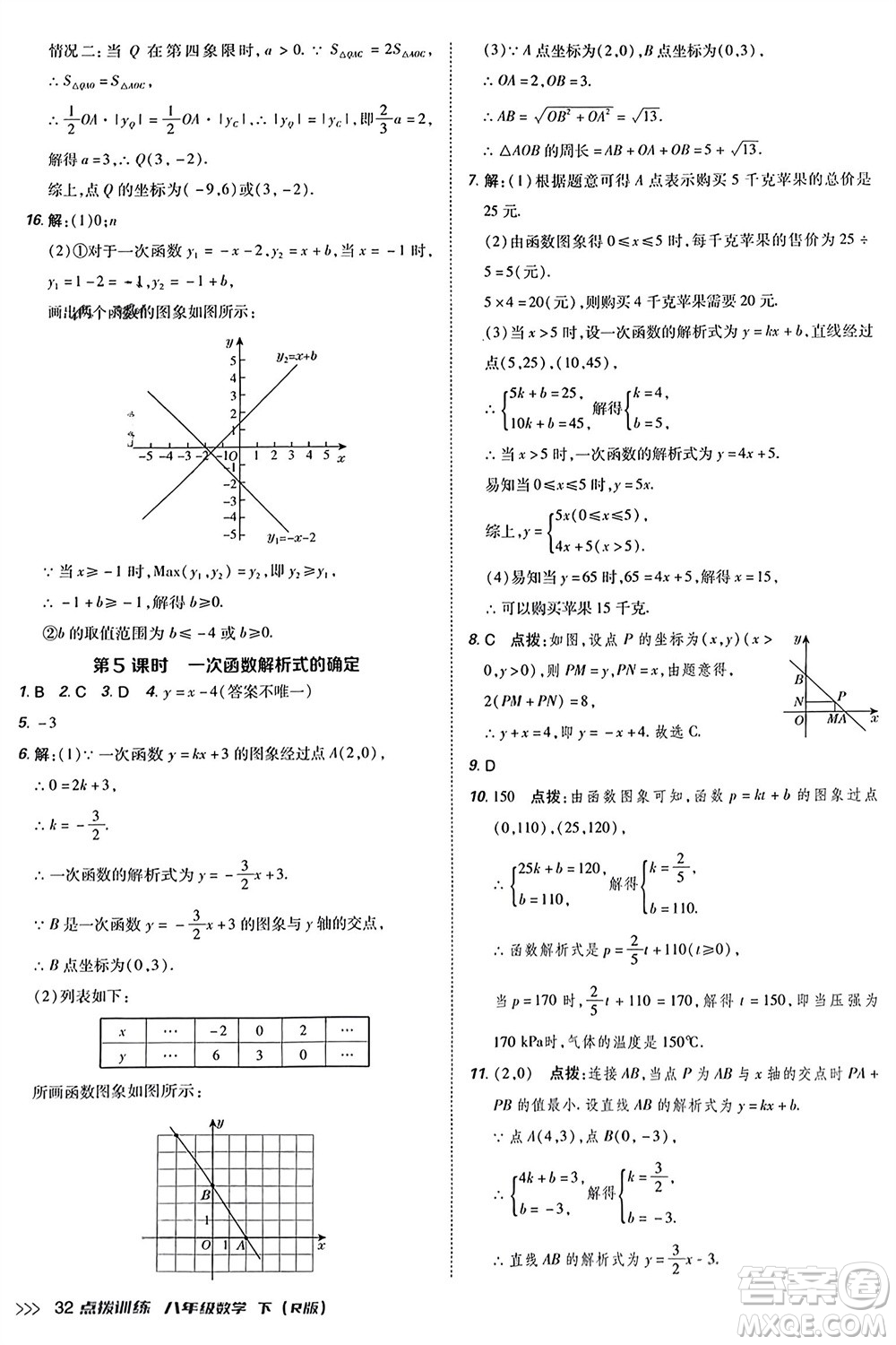 吉林教育出版社2024年春榮德基點(diǎn)撥訓(xùn)練八年級(jí)數(shù)學(xué)下冊(cè)人教版參考答案