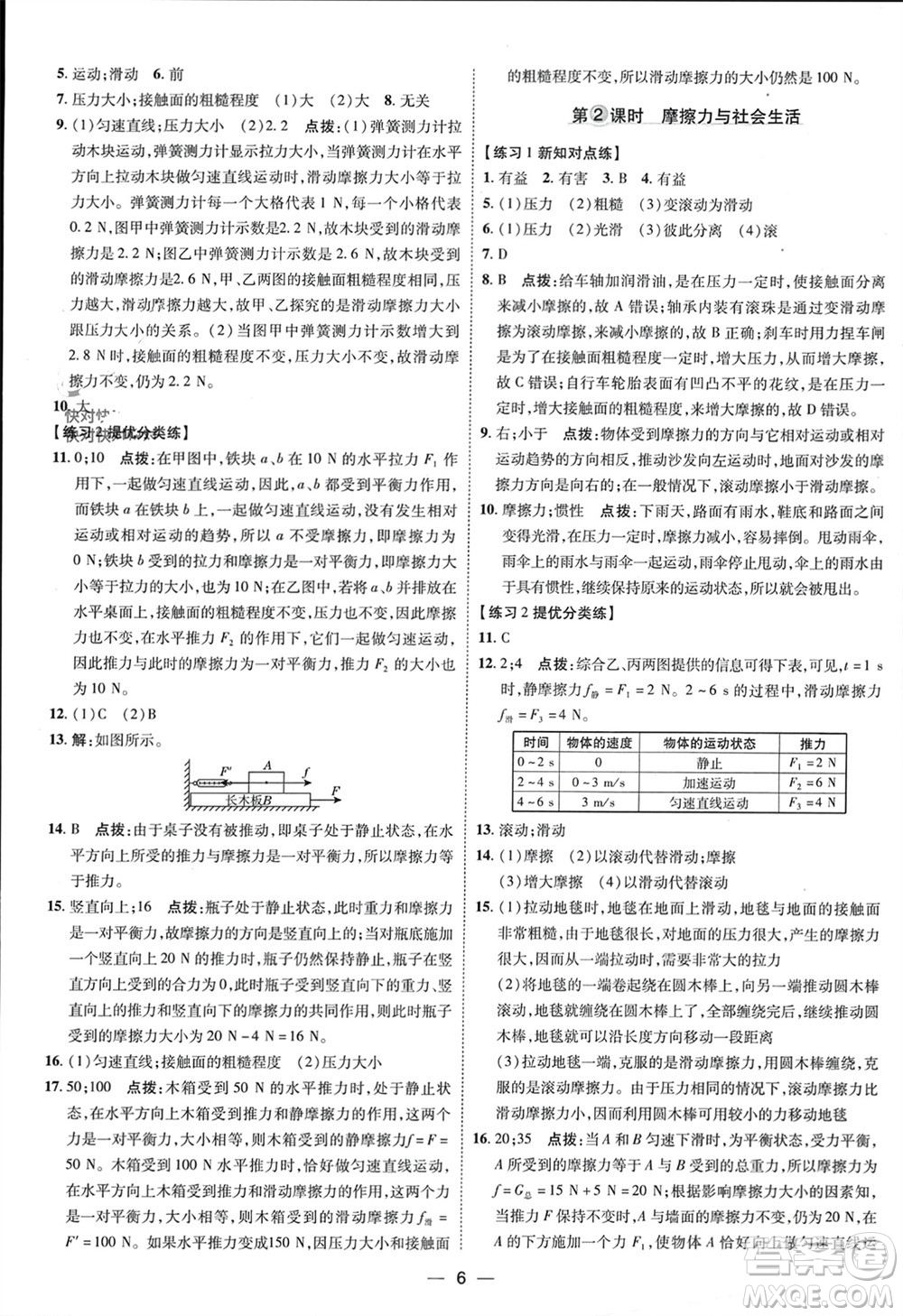 吉林教育出版社2024年春榮德基點撥訓(xùn)練八年級物理下冊人教版參考答案