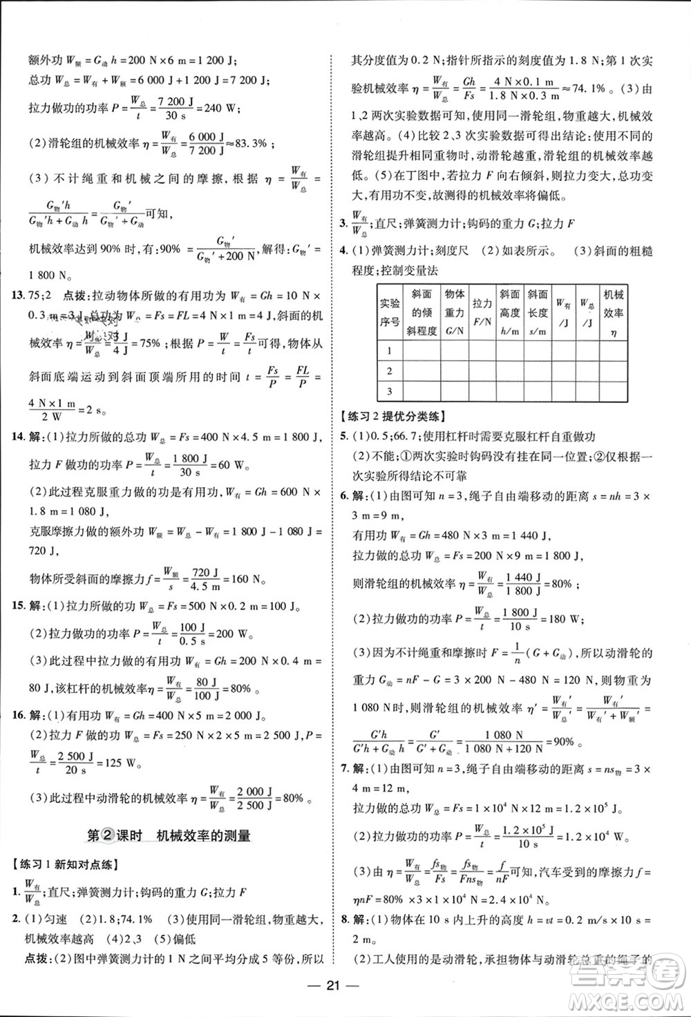 吉林教育出版社2024年春榮德基點撥訓(xùn)練八年級物理下冊人教版參考答案