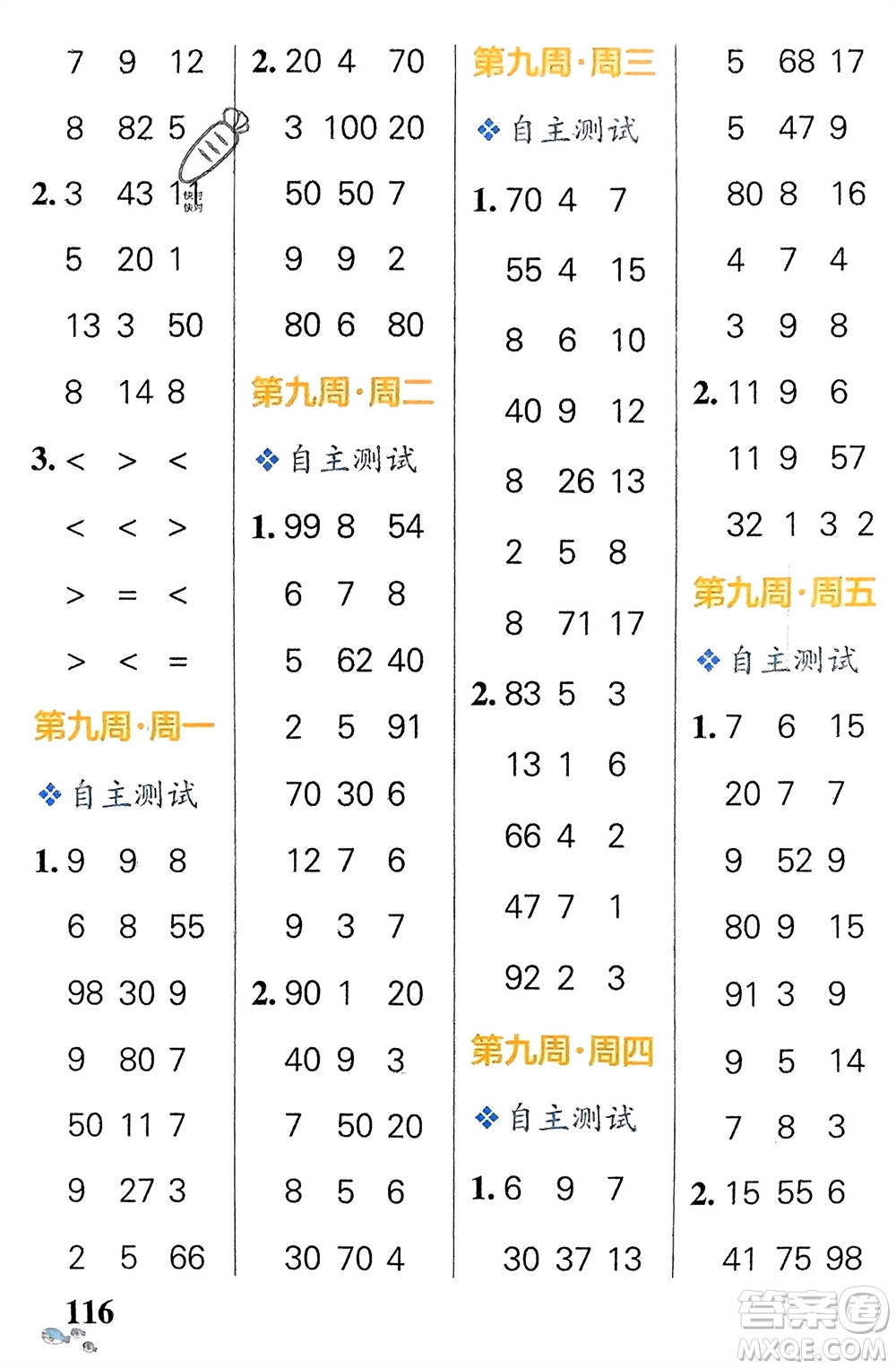 遼寧教育出版社2024年春小學(xué)學(xué)霸天天計(jì)算一年級(jí)數(shù)學(xué)下冊(cè)人教版廣東專版參考答案